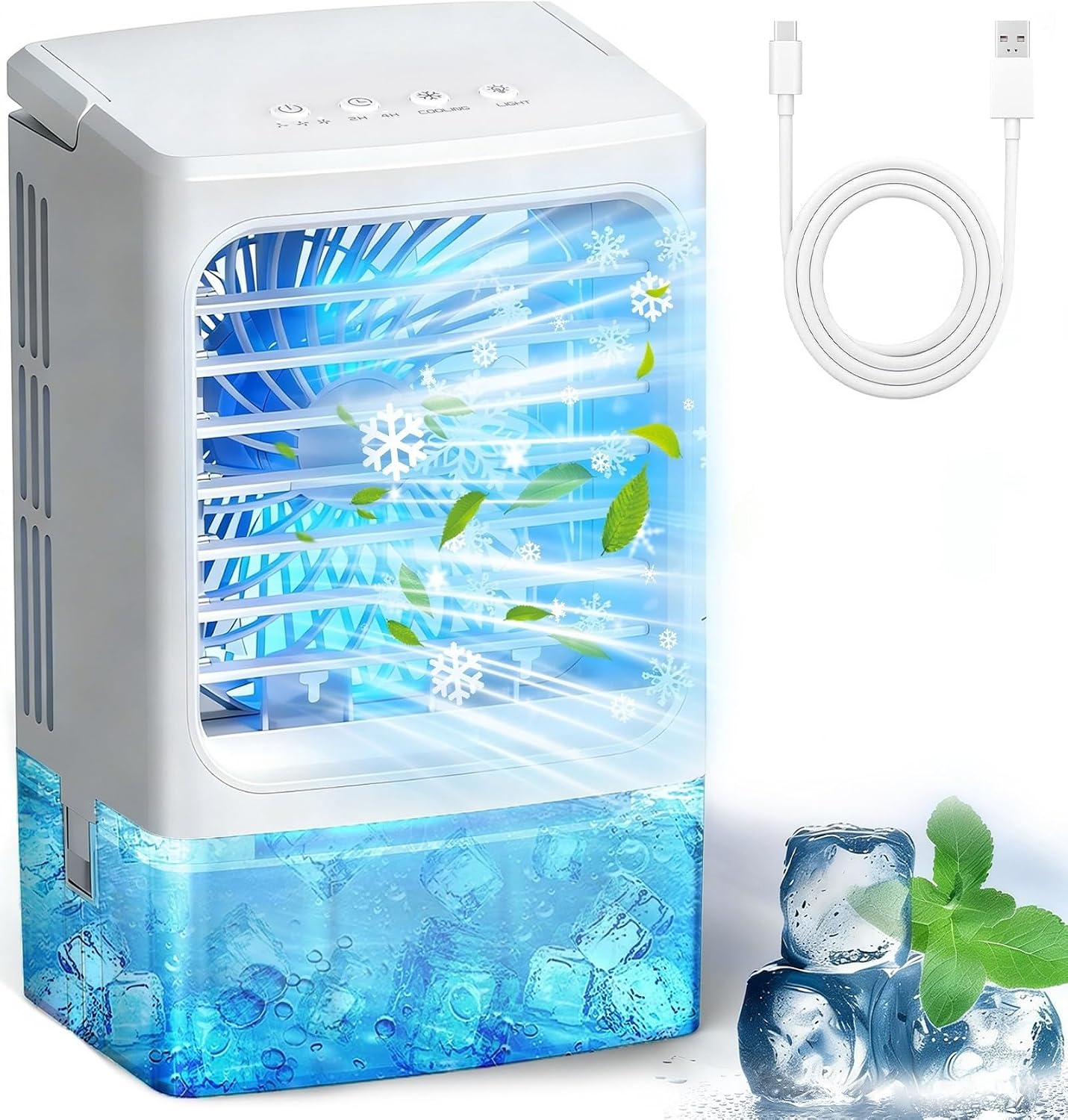 Mini Air Conditioner Small Portable AC Unit Portable Air Conditioners with 1500ml spray/hour 3 Speed Wind & 7 Colorful LED Light Cool Mist &Timer Evaporative Air Cooler for Bedroom/Home/Office
