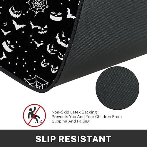 Miniatura 5 de Arttown Juego de 2 alfombras y tapetes de cocina de Halloween, antideslizantes, lavables, tela de araña de terror, murciélagos, tapetes de cocina