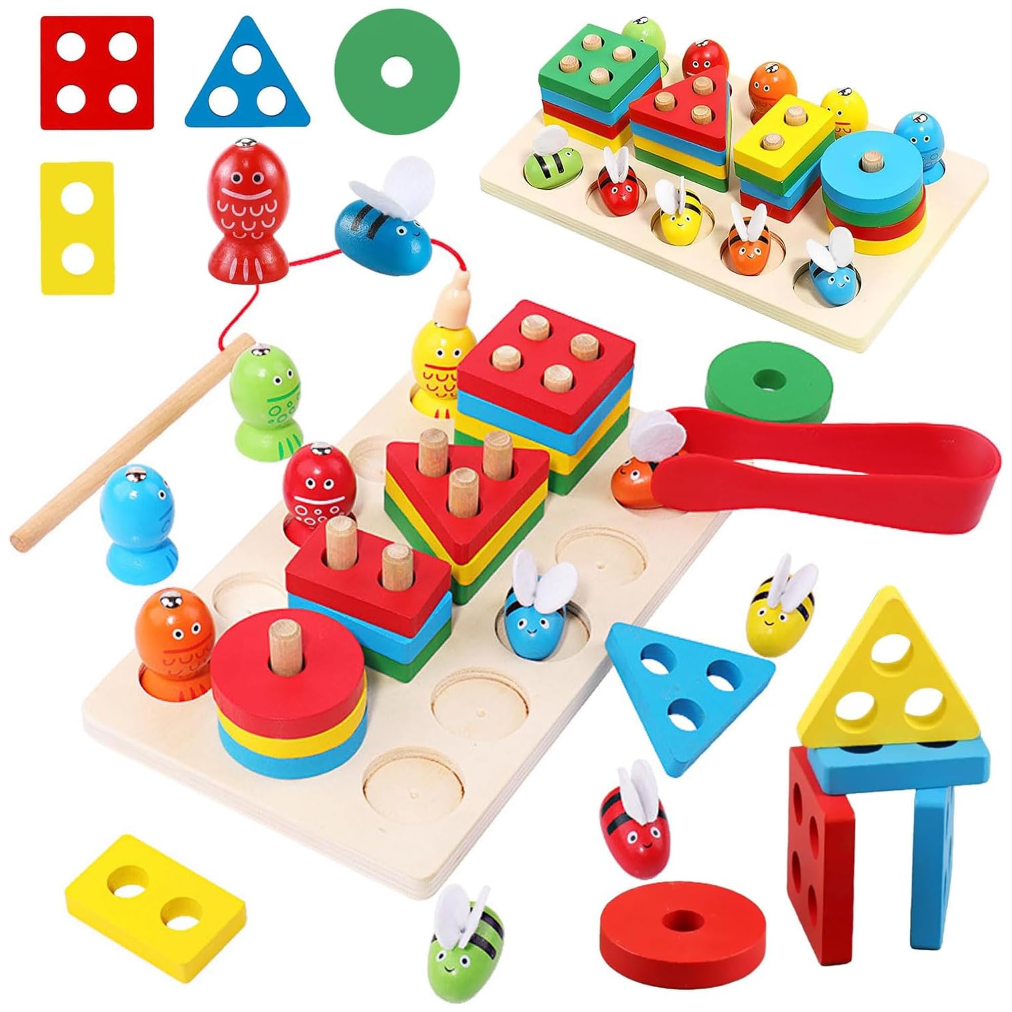 Kidology Montessori Toys for 1+ Year Old | Wooden Shape Sorting & Toddler Fishing Toys | Wooden Geometric Shapes Shorter Stacking Toy Puzzle | Color Stacker Shape Sorter Educational Learning Toy (B0D7ZX3R98) Amazon Price History, Amazon Price Tracker