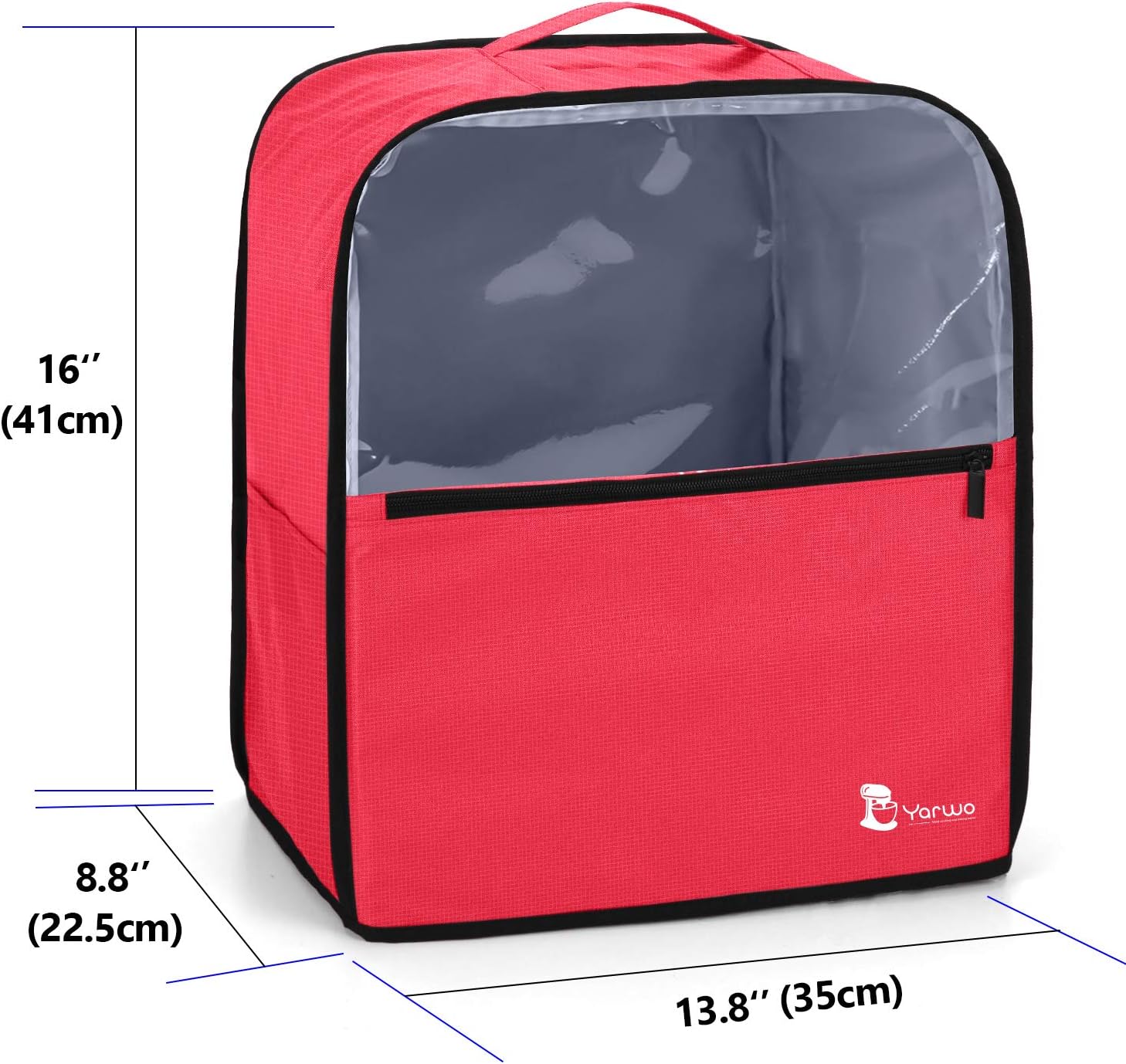 Yarwo Visible Stand Mixer Cover Compatible with 6-8 quart KitchenAid Mixer, Protective Dust Cover with Top Handle and Pockets for Accessories, Red