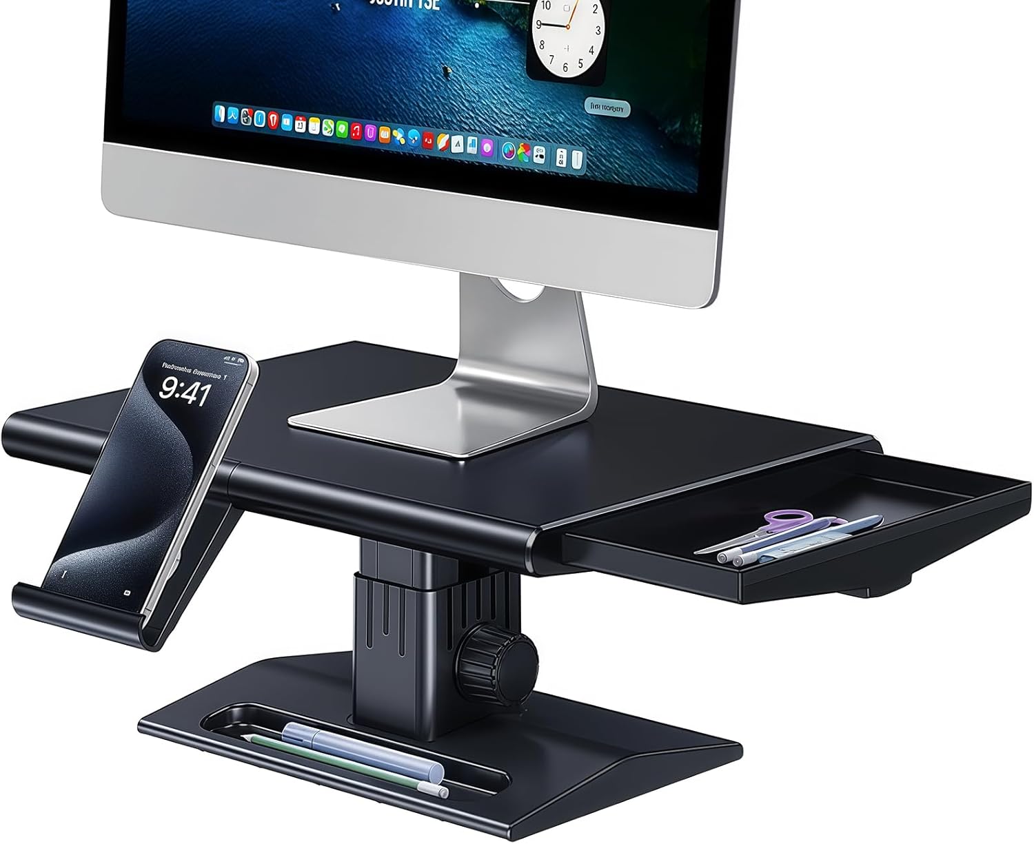 Computer Monitor Stand Riser,Height Adjustable Laptop Stand with Drawer & Phone Holder,Desktop Storage Stand for Printer,Desk Organizer for Office & Home Supplies