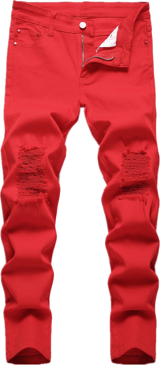 FREDD MARSHALL Boy's Skinny Fit Stretch Ripped Destroyed Distressed Fashion Kids Denim Jeans Pants