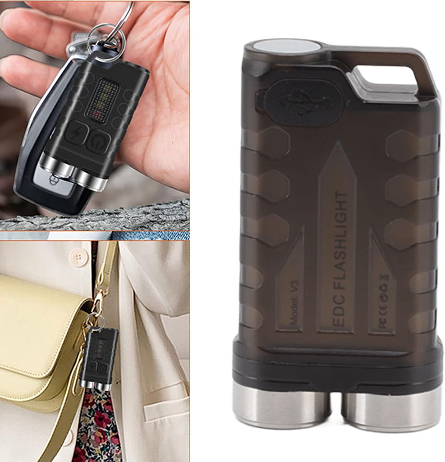 AUNMAS V3 Mini Keychain Flashlight USB Rechargeable, Small Waterproof Light with Multiple Lighting Modes and Magnetic Suction Function for Camping Hiking Maintenance