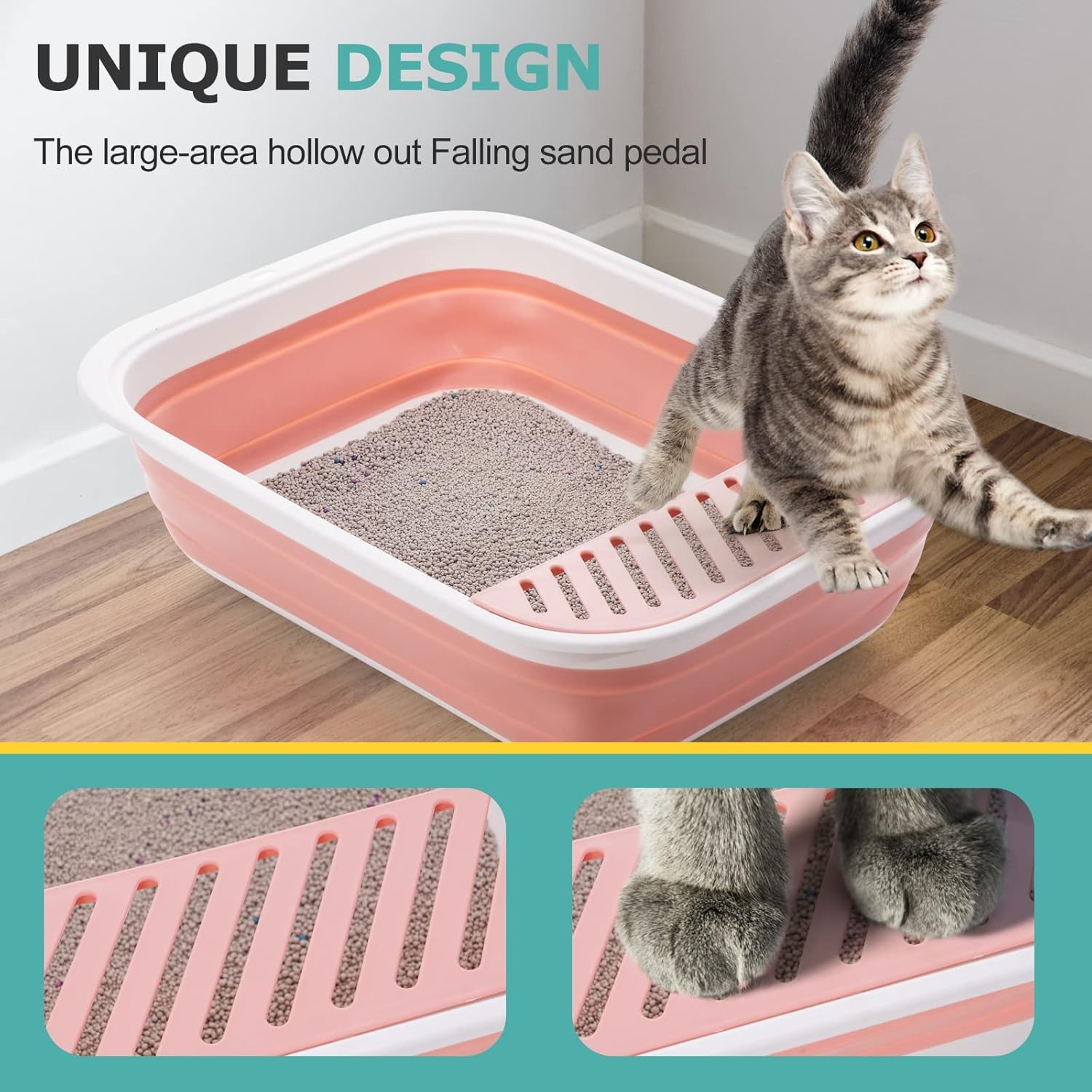 Open Top Cat Litter Box, Large Foldable Cat Potty Height-Adjustable Sides Anti-Splash, Open Air Kitty Litter Pan No Smell - Image 4