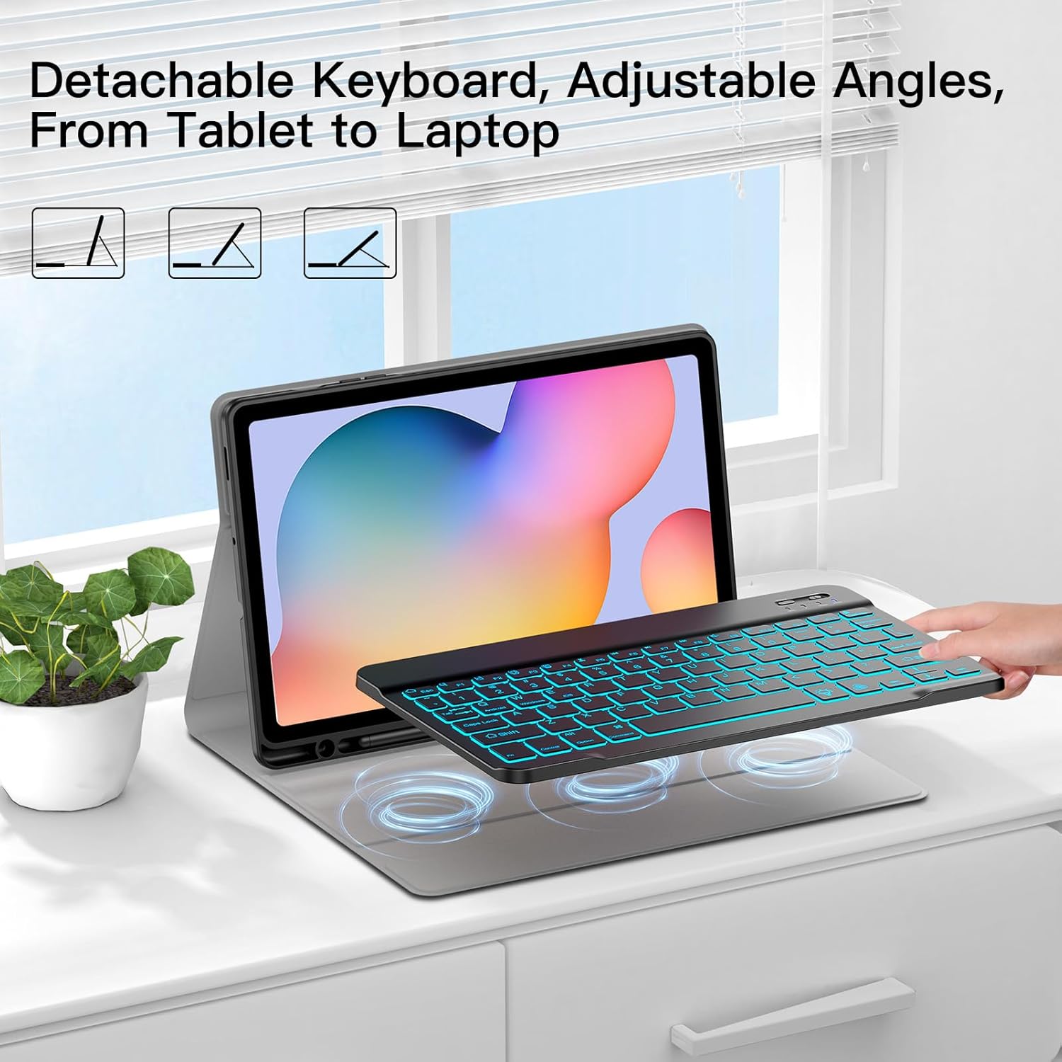JUQITECH Backlit Keyboard Case for Samsung Galaxy Tab S6 Lite 10.4" 2024/2022/2020, Galaxy Tab S6 Lite Tablet Cover Case with Wireless Keyboard S Pen Holder SM-P620/P625/P610/P613/P615/P619, Black