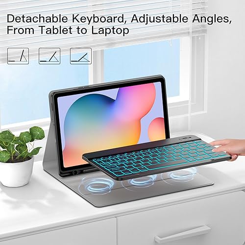 Miniatura 2 de JUQITECH Funda con teclado retroiluminado para Samsung Galaxy Tab S6 Lite de 10.4 pulgadas 20222020, Galaxy Tab S6 Lite SM-P610P613P615P619 Funda