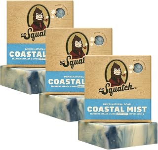 Dr. Squatch Natural Bar Soap for Men - Cold Process Soap with No Harsh Chemicals - Coastal Mist (5 oz, 3-Pack)