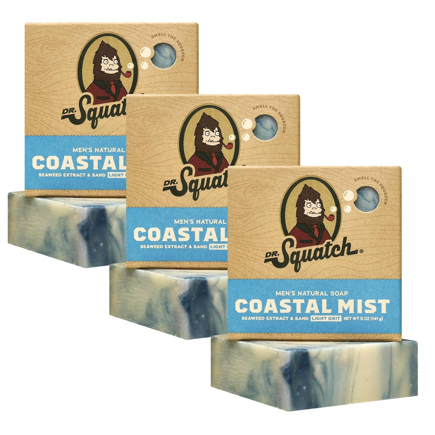 Dr. Squatch Natural Men’s Bar Soap - Cold Process Body Soap Bar with Natural Oils - Gifts for Men - Coastal Mist (5 oz, 3-Pack)