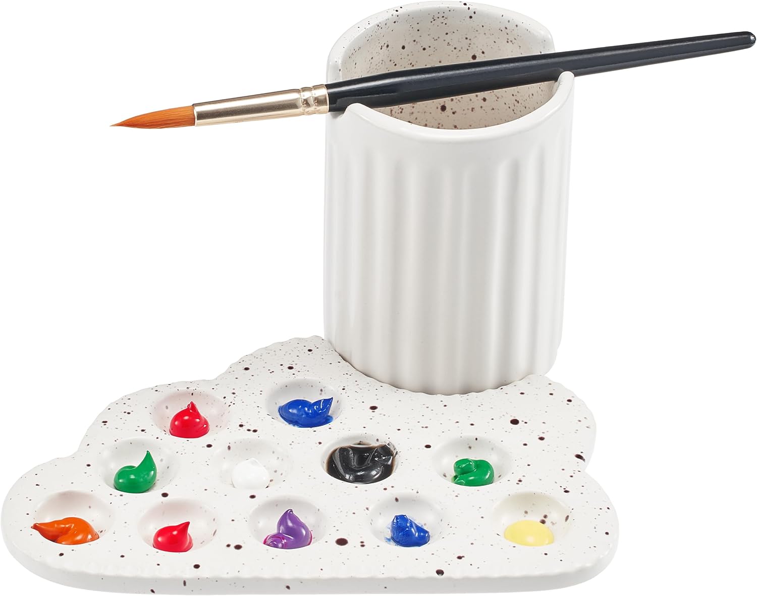 Painter's Cup & Palette Set for Painters & Artists Lovers - Round Cloud Paint Tray, & Palette with Water Cup & Clever Cutout for Brush Painters, Painter Gift for Artists, Student Oil Watercolor Craft