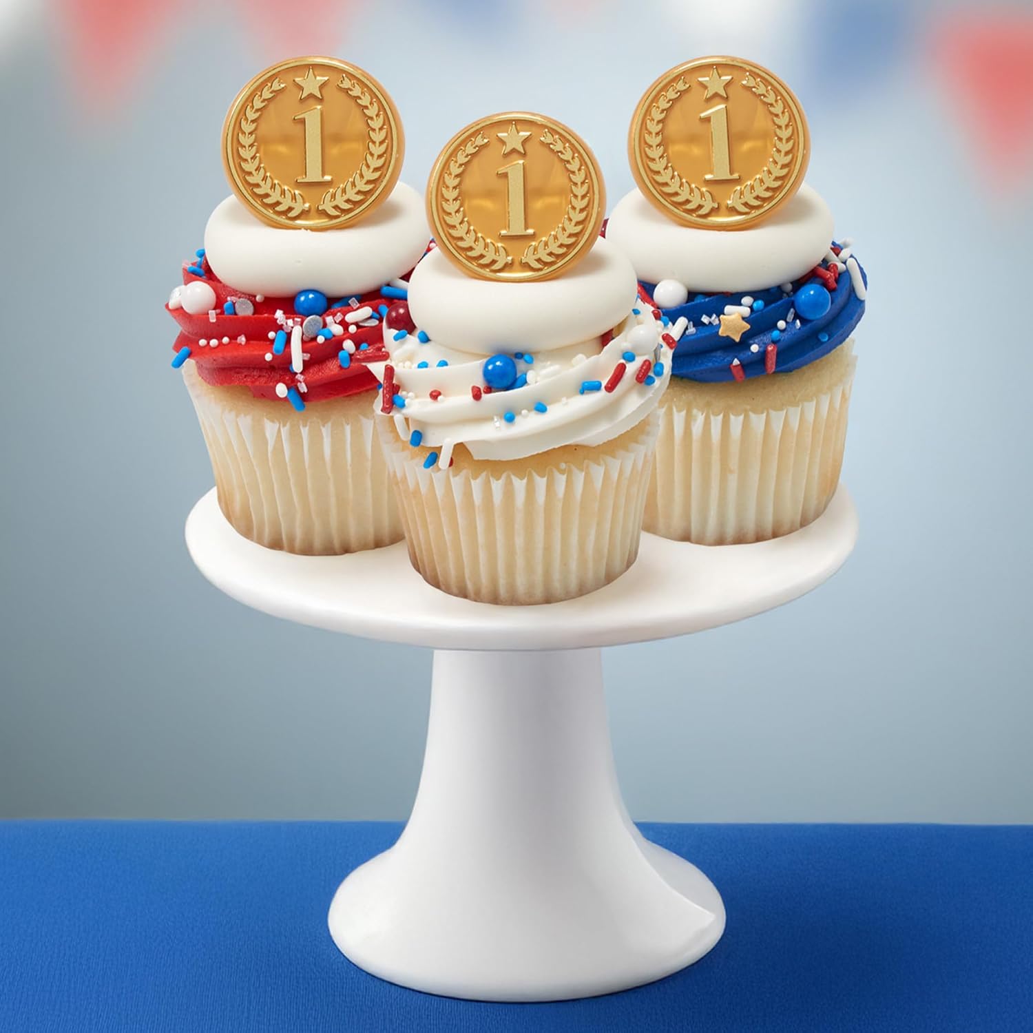 Gold Metal #1 Cupcake Decoration Toppers | 24 Pack Party Cake Rings image 2