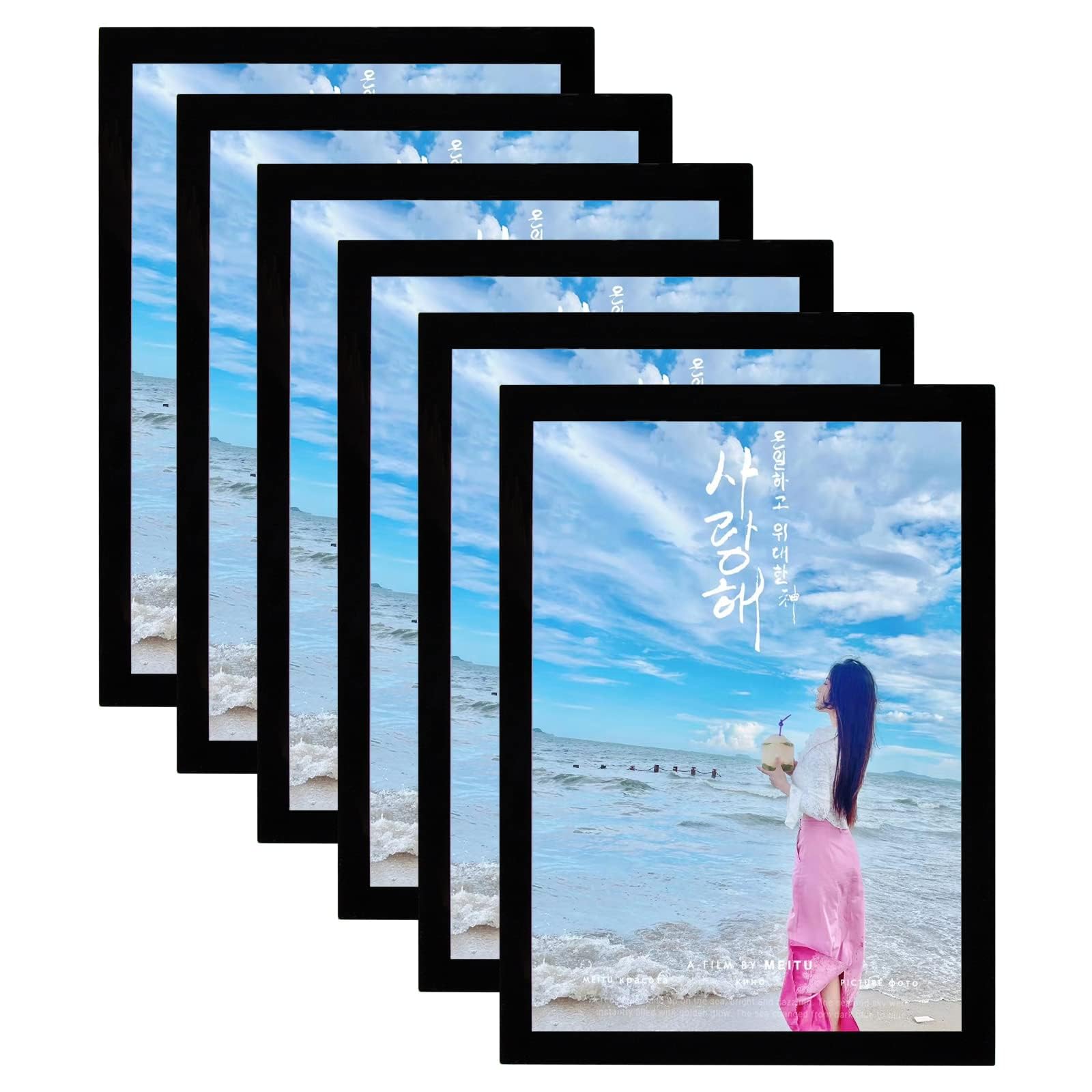 6Pc Mangetic Sign Holder,8.5x 11 Magnetic Display Frame For Document,Plastic Outer Frame wz Magnet Border work on Metal Iron Magnet Surface(Frosted,Black)