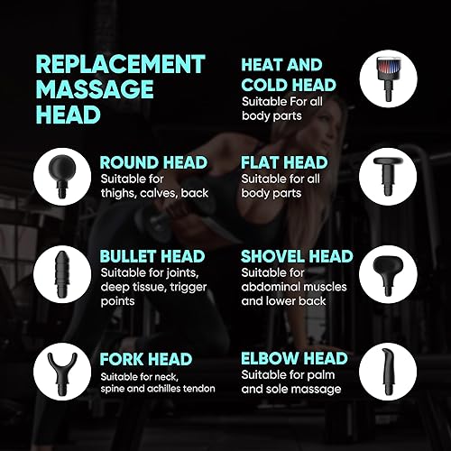 Vista 4 de ELMANI Pistola de masaje, 30 ajustes de velocidad, 2800 RPM, terapia de calor y frío, 6 cabezales de masaje, batería de 6 horas, color negro