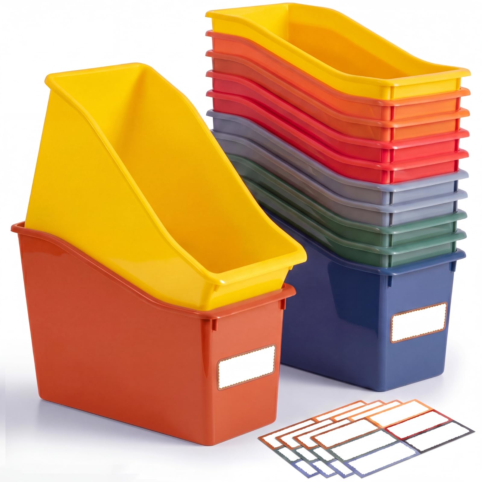 Geetery Plastic Book Bins for Classroom, 12 Pcs, Earth Tones