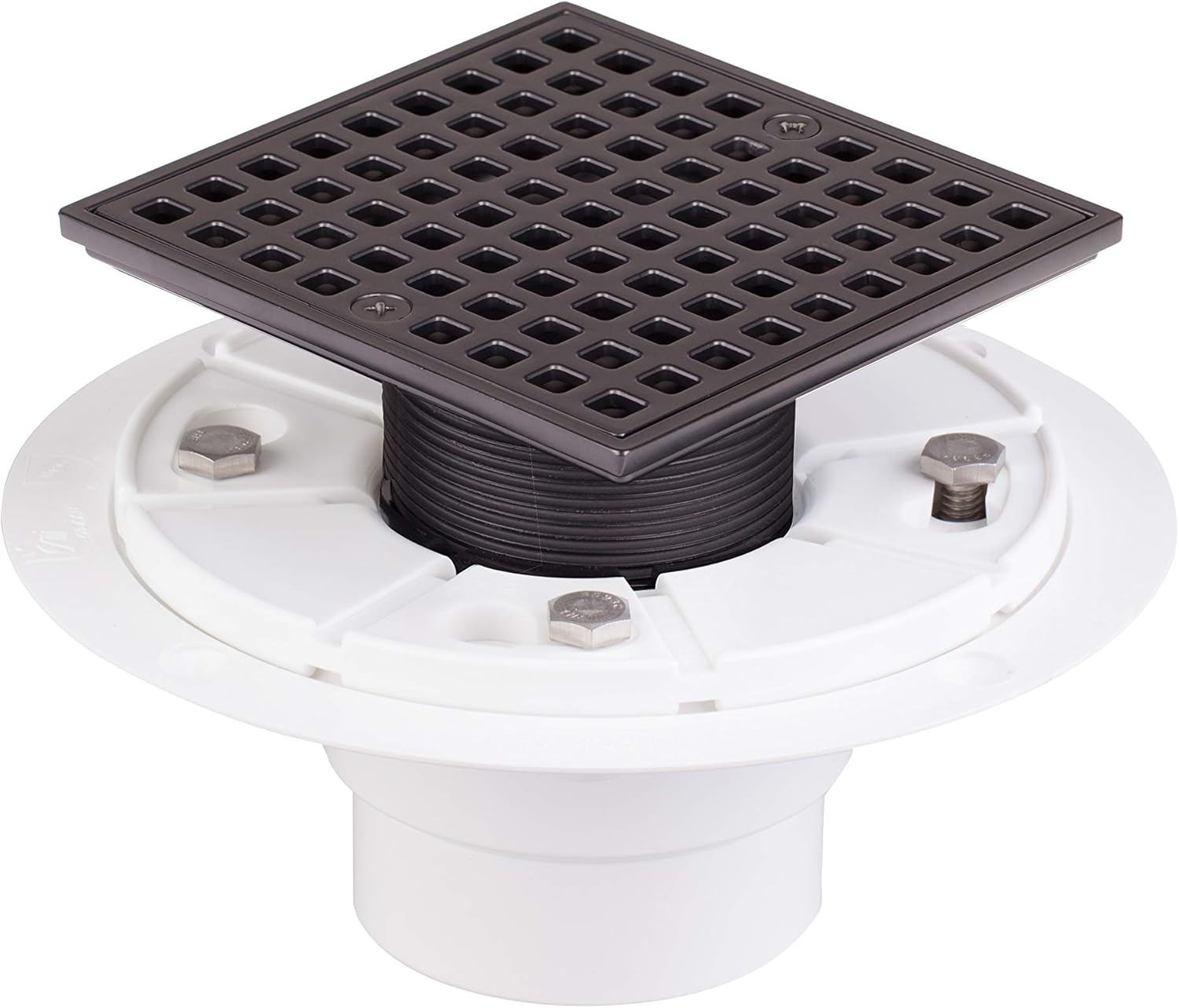 Square Shower Drain 4-1/4 with Black Matte Strainer and Hair Catcher (White)
