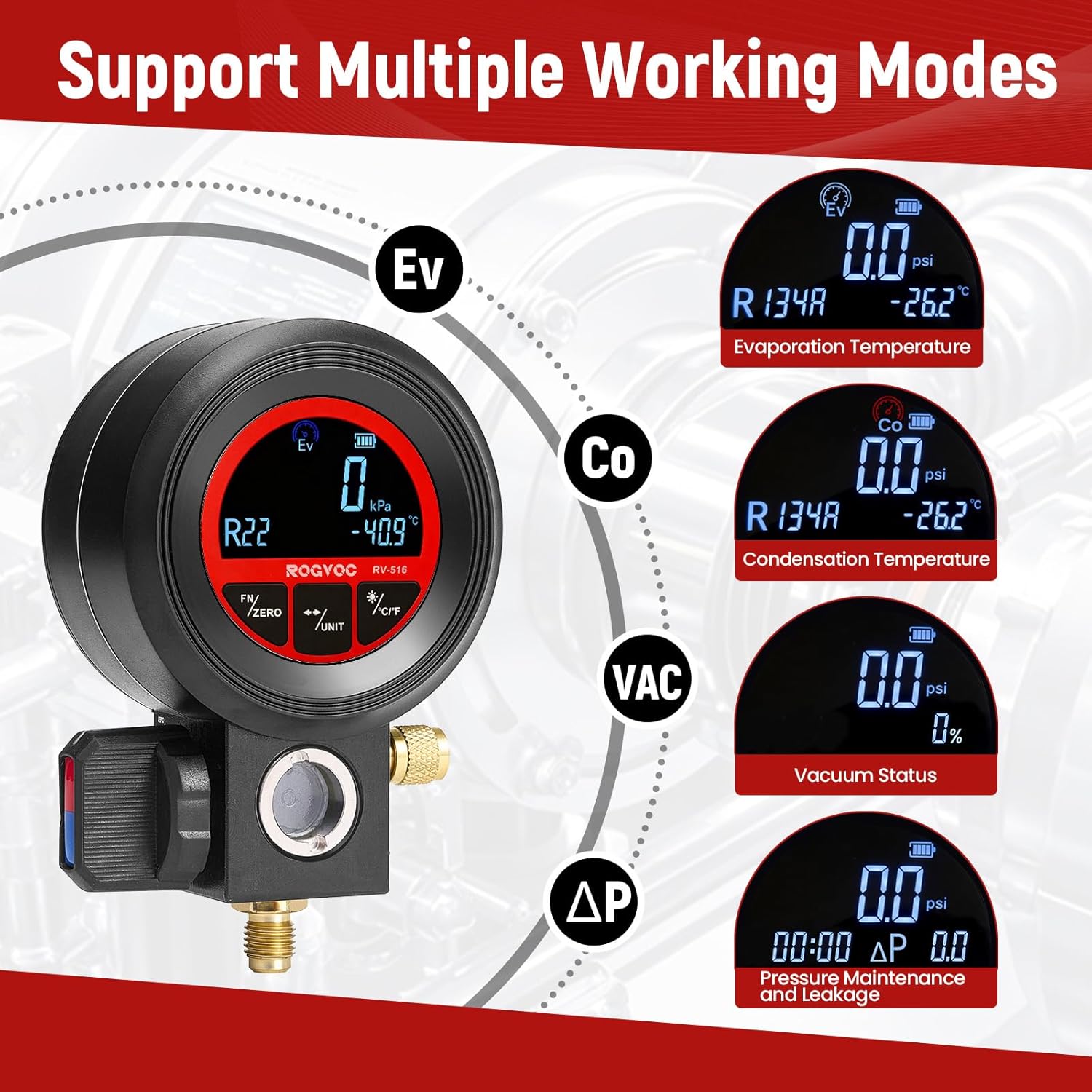 Digital Single Gauge for HVAC, Vacuum and Pressure Test Tool Compatible with R410A R32 R134A R1234yf, LCD Display for AC Charging and Leak Detection