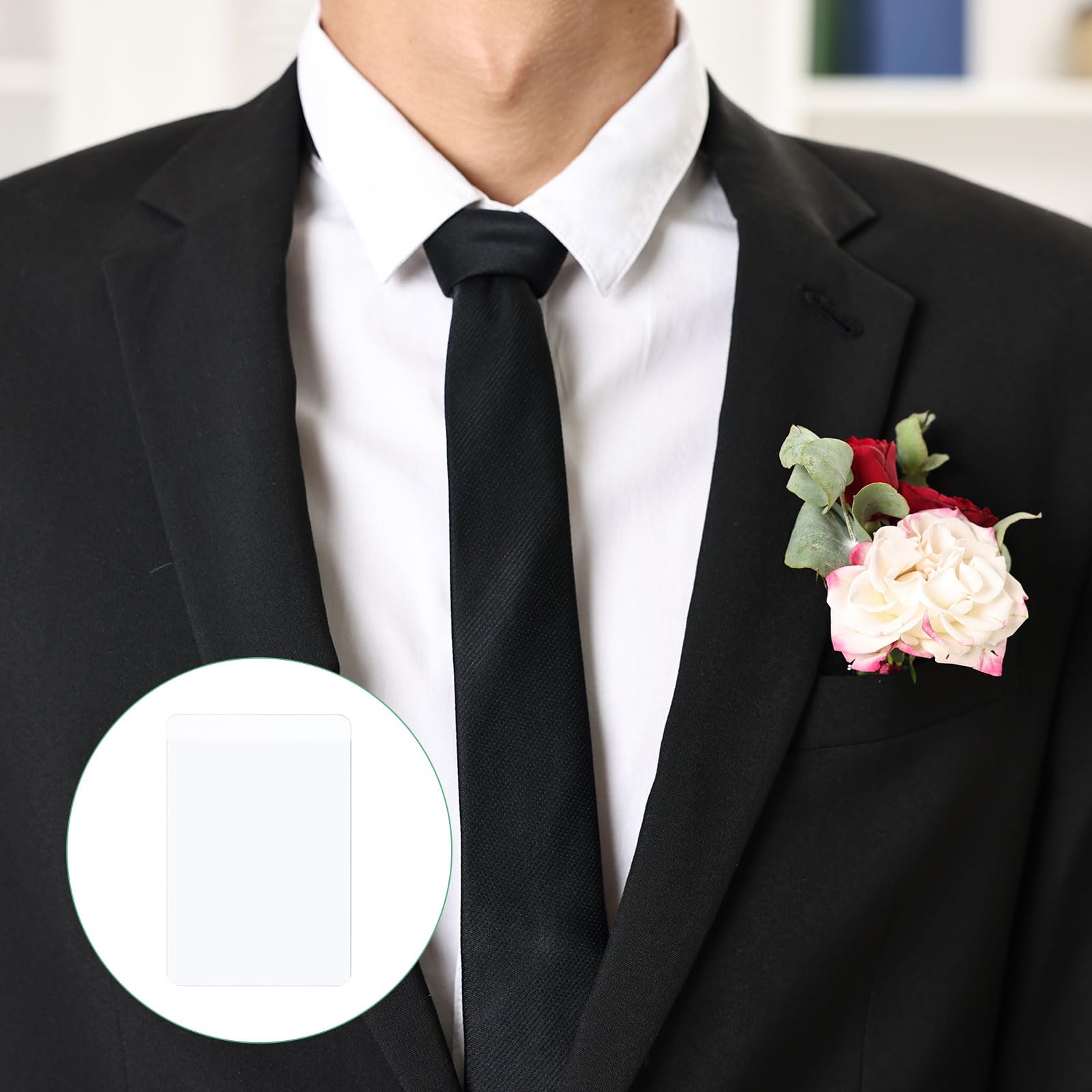 M METERXITY 10-Pack Soportes Para Boutonnieres De Bolsillo, Fundas Plásticas Para Flores Sin Alfiler Para Solapa Para Bodas/Novios/Fiestas/Prom, Ajuste [Transparente]