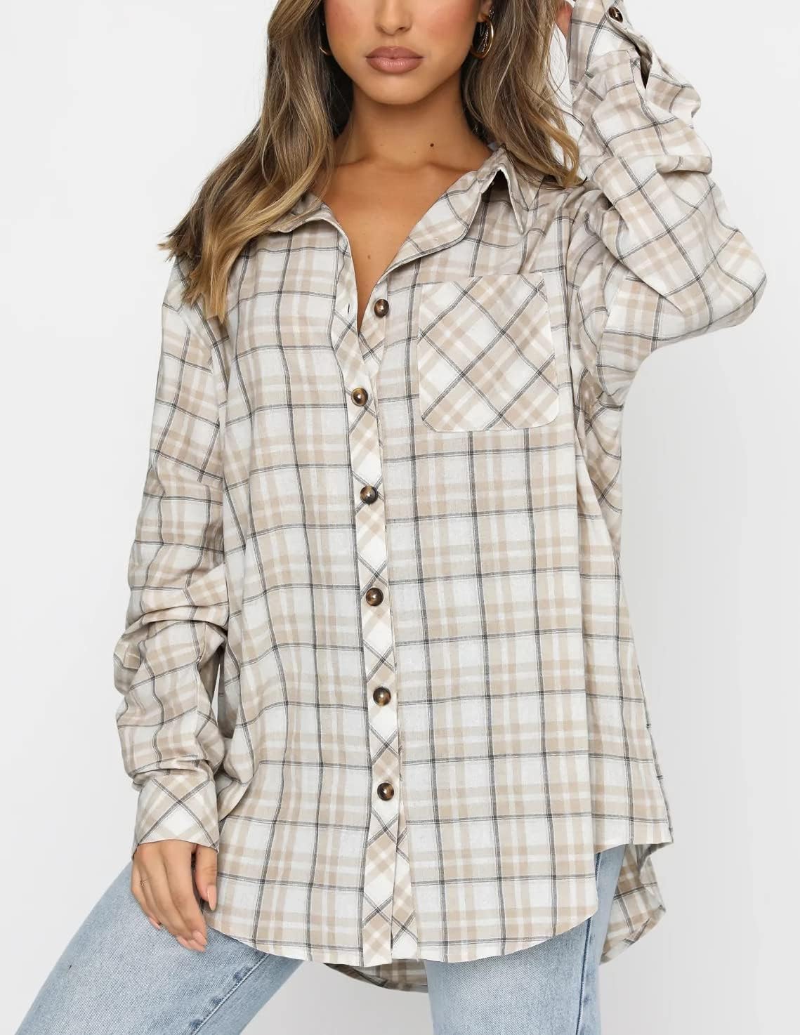 Lacozy Womens Buffalo Plaid Flannel Shirt Long Sleeve Collar Button Down Blouses Tops