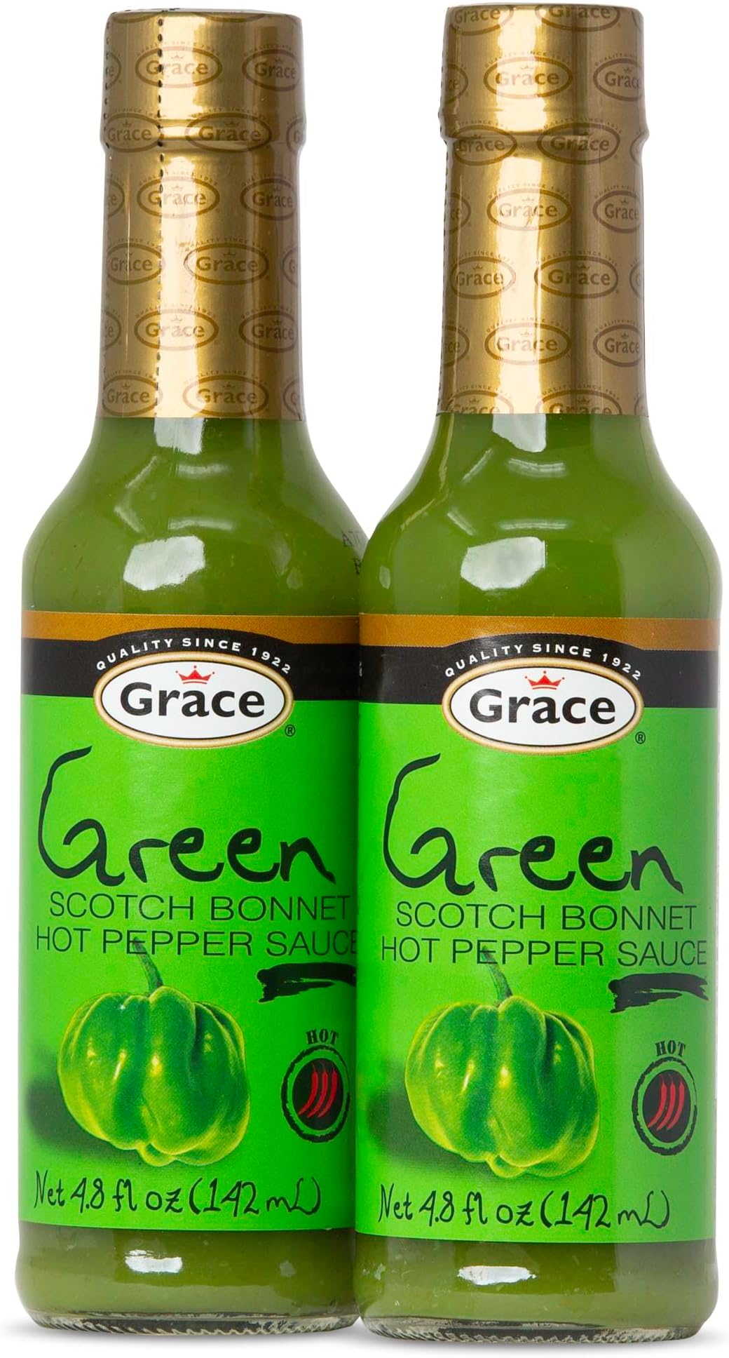 Grace Green Scotch Bonnet Hot Pepper Sauce 4.8oz - 2 Pack - Authentic Jamaican Scotch Bonnet Pepper Sauce that Brings the Savory Heat to your Jamaican Food