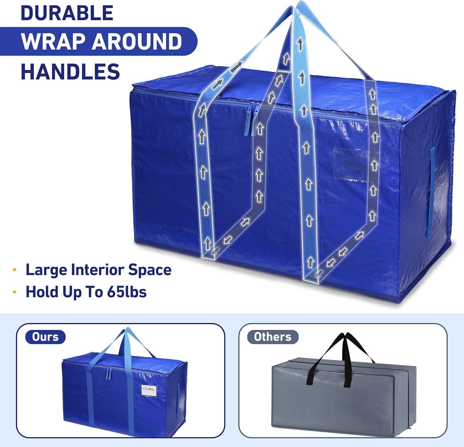 Moving Bags 6 Units, Large Capacity for Clothes and Duvets, Heavy Duty Waterproof Storage Bags with Zipper, Space Saving for Moving and Travel, 69 x 27 x 45 cm