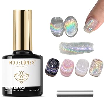 modelones Rainbow Cat Eye Gel Top Coat Reflective 9D Glitter Effect