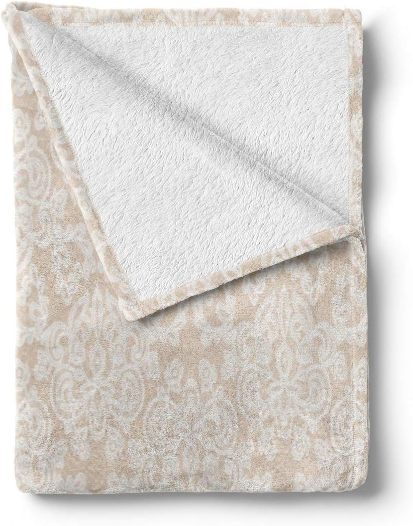 Lunarable Damask Throw Blanket, Wedding Inspired Symmetrical Design White Lace Style Background Pattern Vintage, Flannel Fleece Accent Piece Soft Couch Cover for Adults, 60" x 80", White and Tan