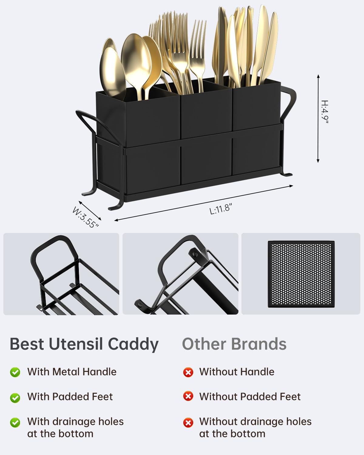 Organizador de cubiertos para fiestas, soporte negro para utensilios de cocina, organizador de metal compacto para cubiertos, cubiertos, cucharas, tenedores y cuchillos, bonito recipiente