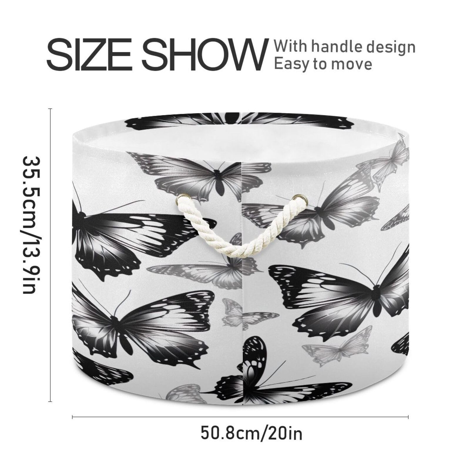 Kigai Black White Butterflies Blanket Basket Large Cotton Rope Basket 20