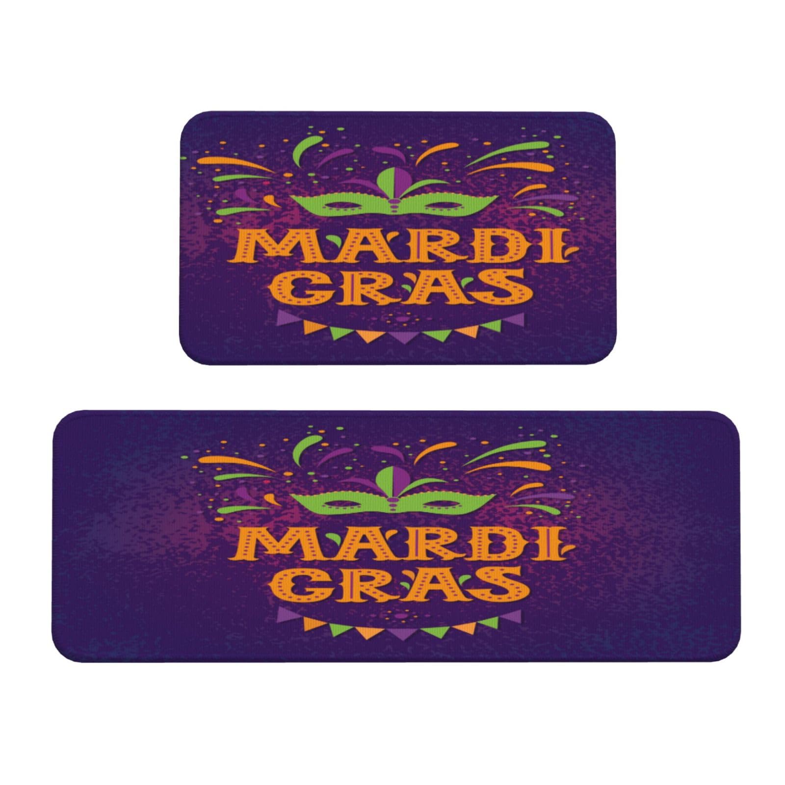 Mardi Gras2 Küchenmatte für Boden, Bauernhaus, Küchenteppich, rutschfest, für Waschbecken, Wäsche, Büro, Zuhause, Schreibtisch, 43,2 x 129,2 cm + 43,2 x 73,2 cm, 2 Stück