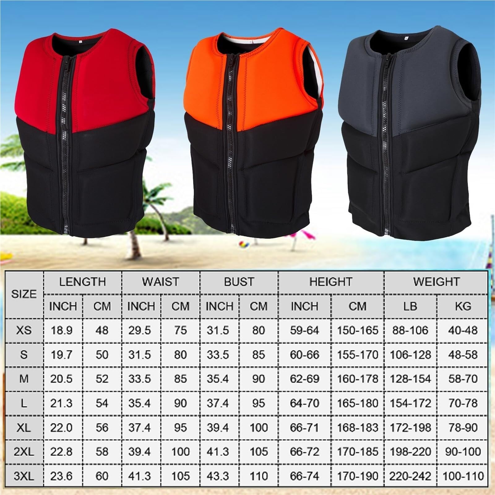 Veste de Kayak en Néoprène avec Fermeture Éclair, Veste de Kayak for Les Sports Nautiques, la Pêche, la Navigation de Plaisance, Le Surf et la Natation