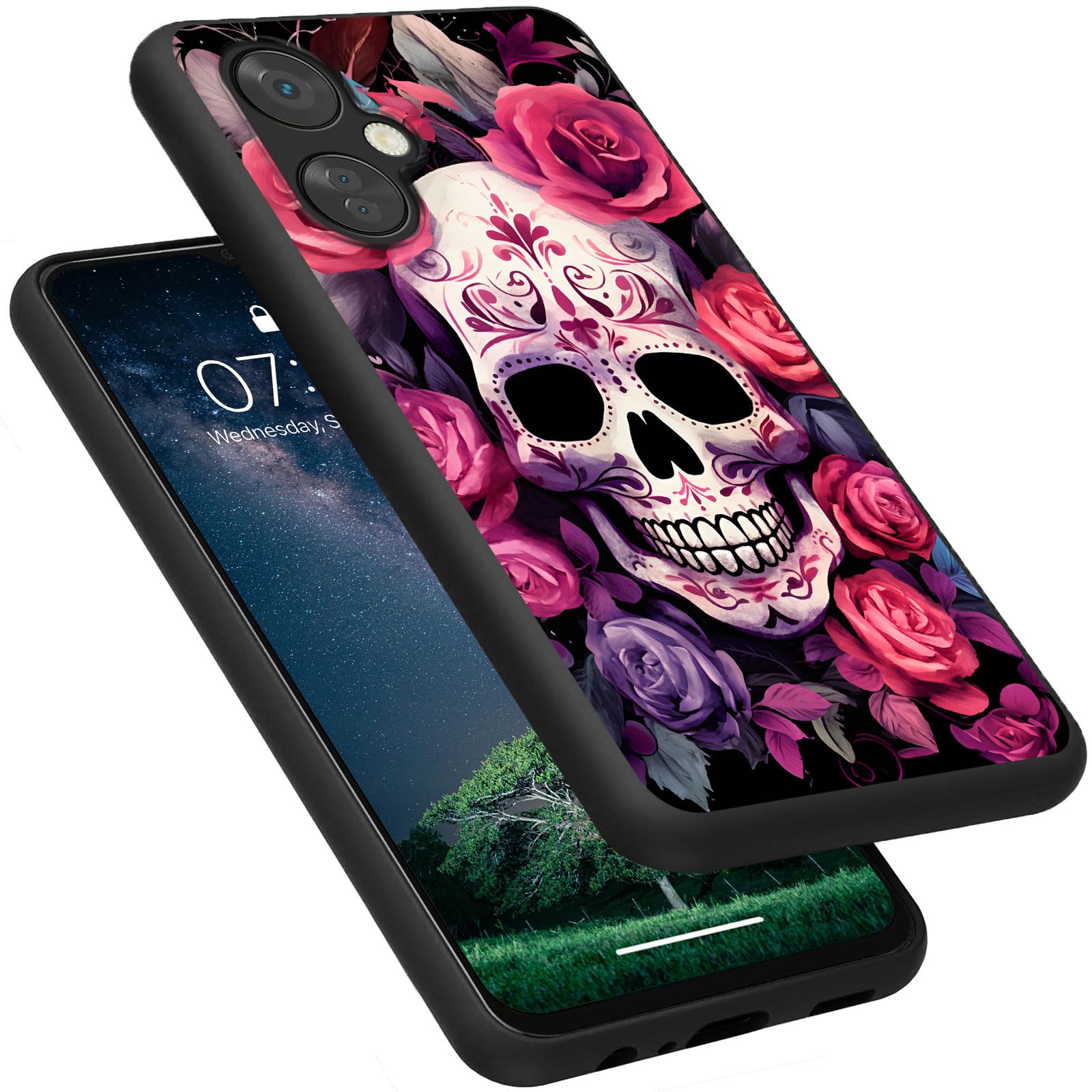 for OnePlus Nord N30 5G,OnePlus Nord CE 3 Lite 5G Case,Slim Lightweight Black Soft TPU Ultra-Thin Silicone Cover for OnePlus Nord N30 5G,OnePlus Nord CE 3 Lite 5G,Flowers Skull