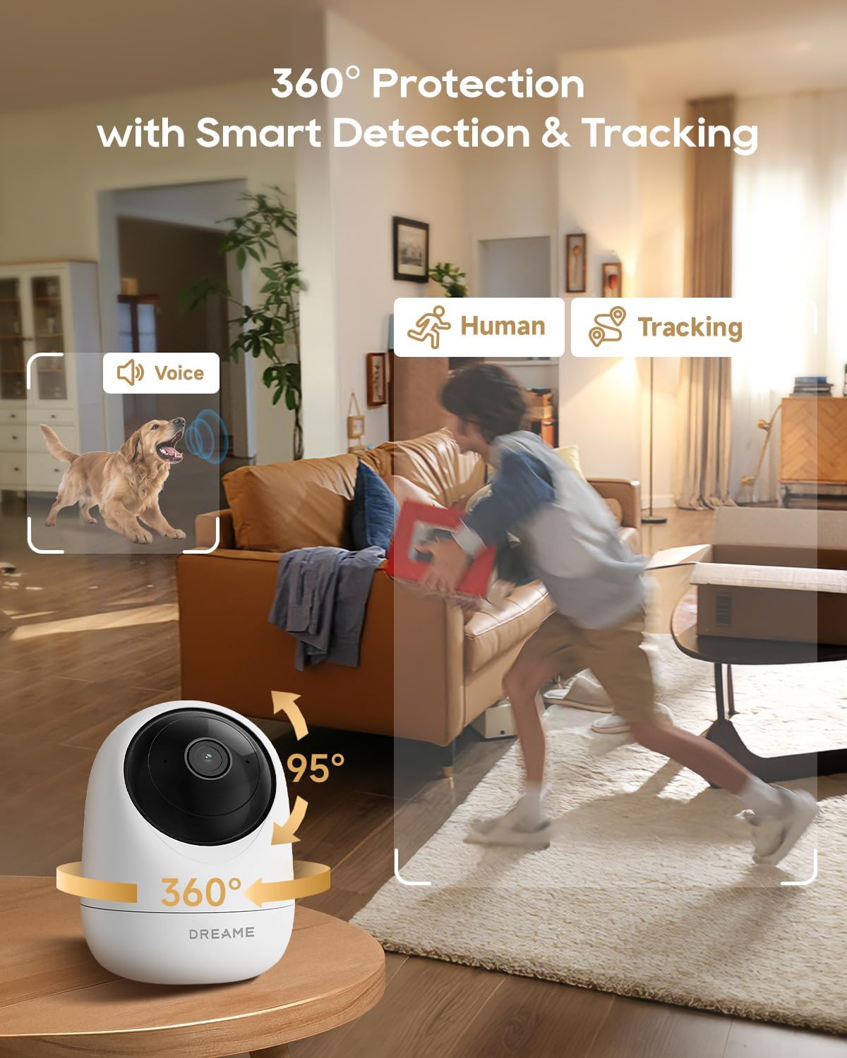 DREAME 2.5K Pet Dog Camera, Indoor Security Camera, Dual-Band 5G/2.4G Wi-Fi, Auto-Tracking, 360° Pan-Tilt, Cloud & 256GB SD Storage, 2-Way Audio, Physical Privacy Mode, Work with Alexa & Google, White - Image 4