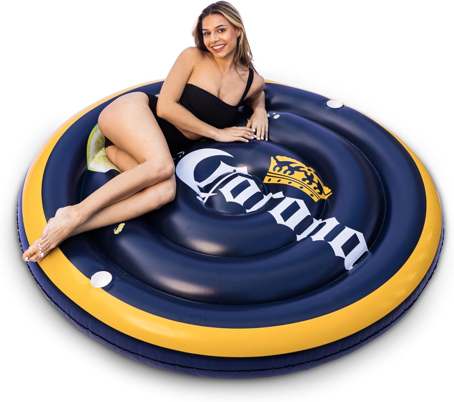 Corona Lime Round Pool Float - Island Float with 2 Cup Holders - Sized for 2 Adults