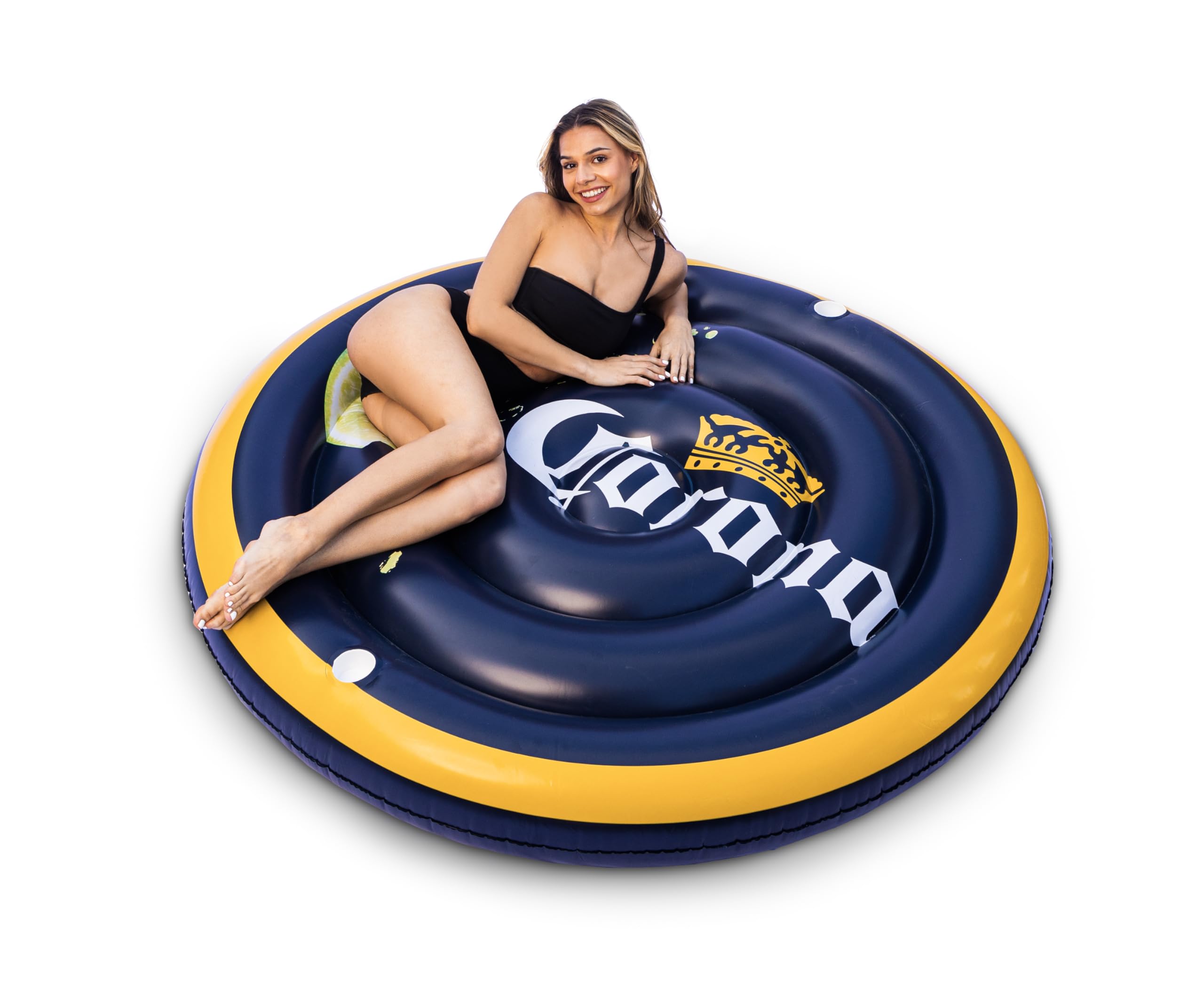 Corona Lime Round Pool Float - Island Float with 2 Cup Holders - Sized for 2 Adults