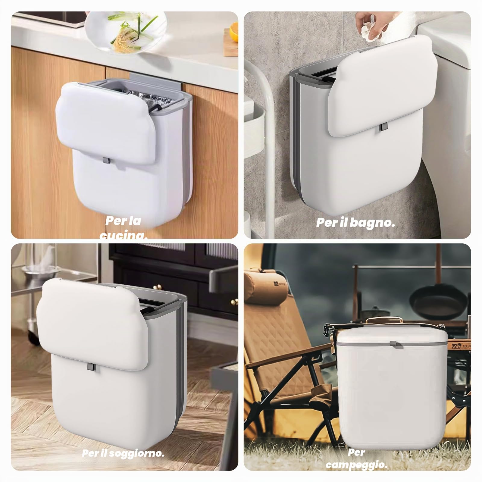 Pattumiera Cucina da Appendere, Pieghevole Secchio Spazzatura Sottolavello Impermeabile 10L con Coperchio, PP+TPA, Pattumiera Estraibile Sottolavello per Cucina Bagno Campeggio Auto Ufficio