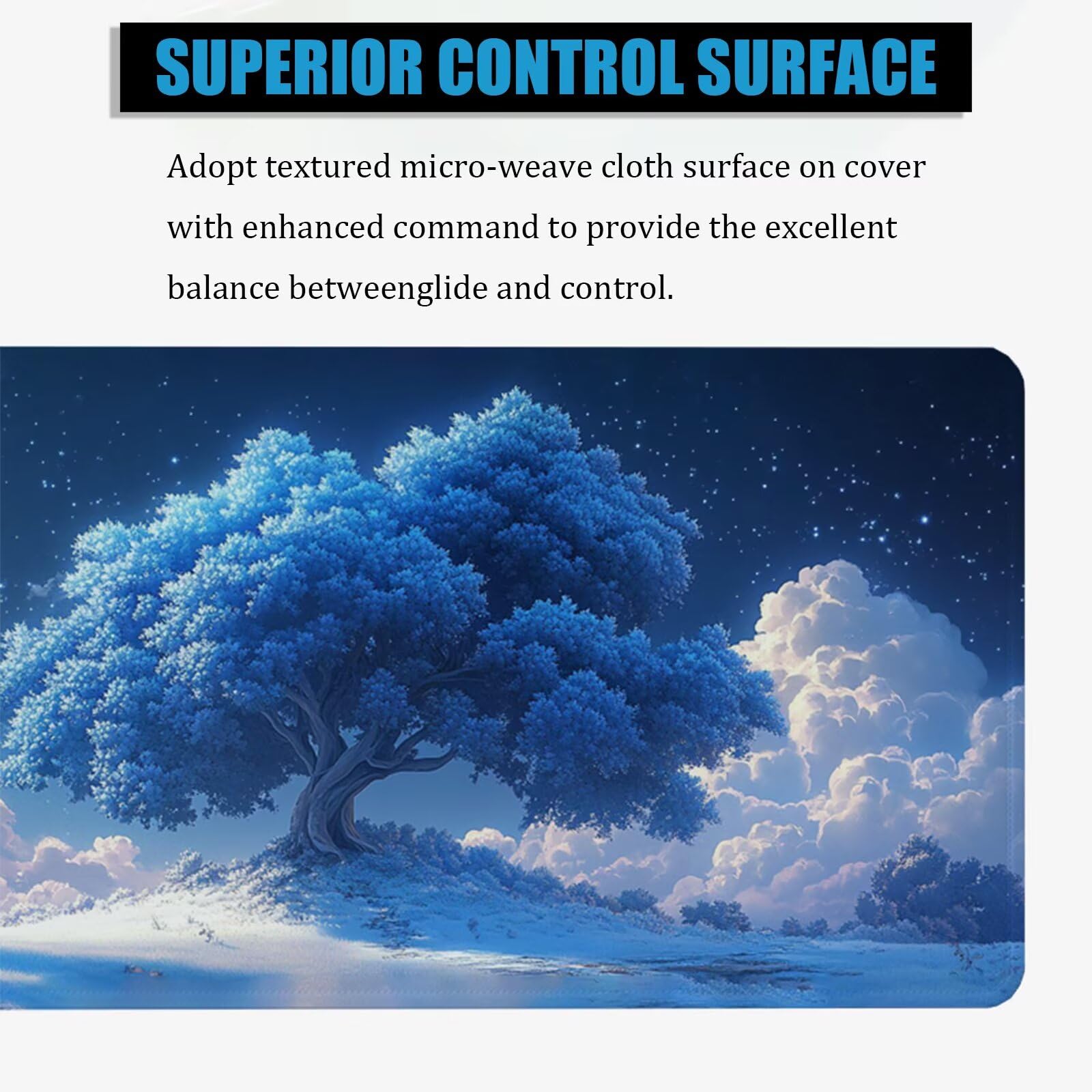 Tappetino Mouse XXL Albero 150x977 cm Mousepad Blu Sottomano Scrivania Gaming, Base in Gomma Antiscivolo, Bordi Cuciti Rinforzati, Tappeto Mouse Grande per PC Desktop, Regalo Festa del Papà H0-898