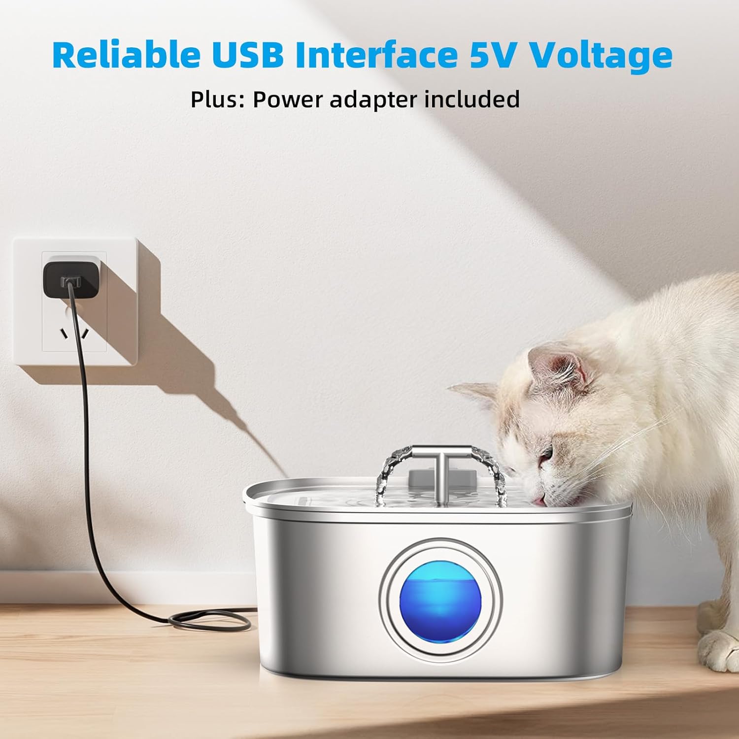 Casfuy PWS-133 T-Shaped Spout Stainless Steel Dog & Cat Water Fountain, 108-oz