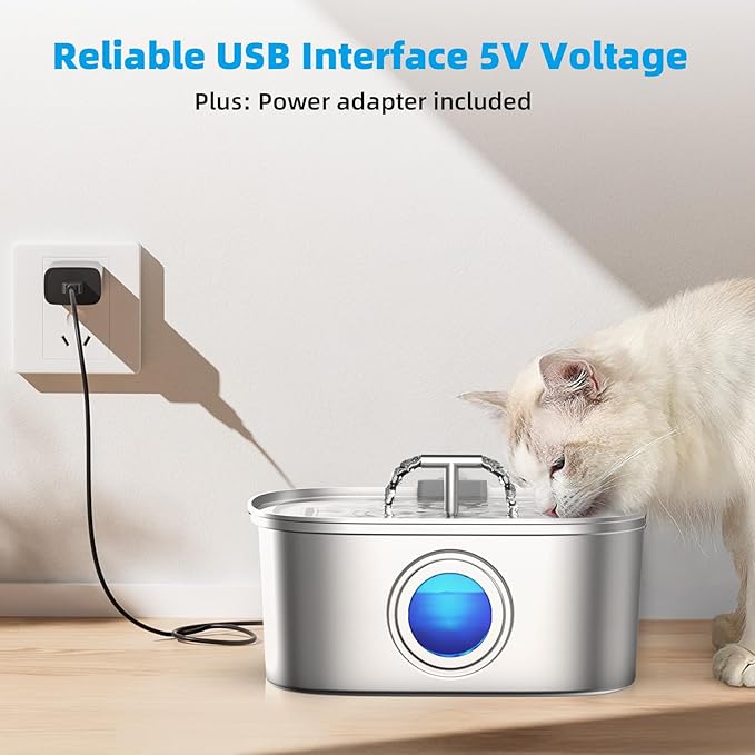 Fuente de Agua para Gatos y Perros Casfuy PWS-133, Acero Inoxidable, 3.2L miniatura 7