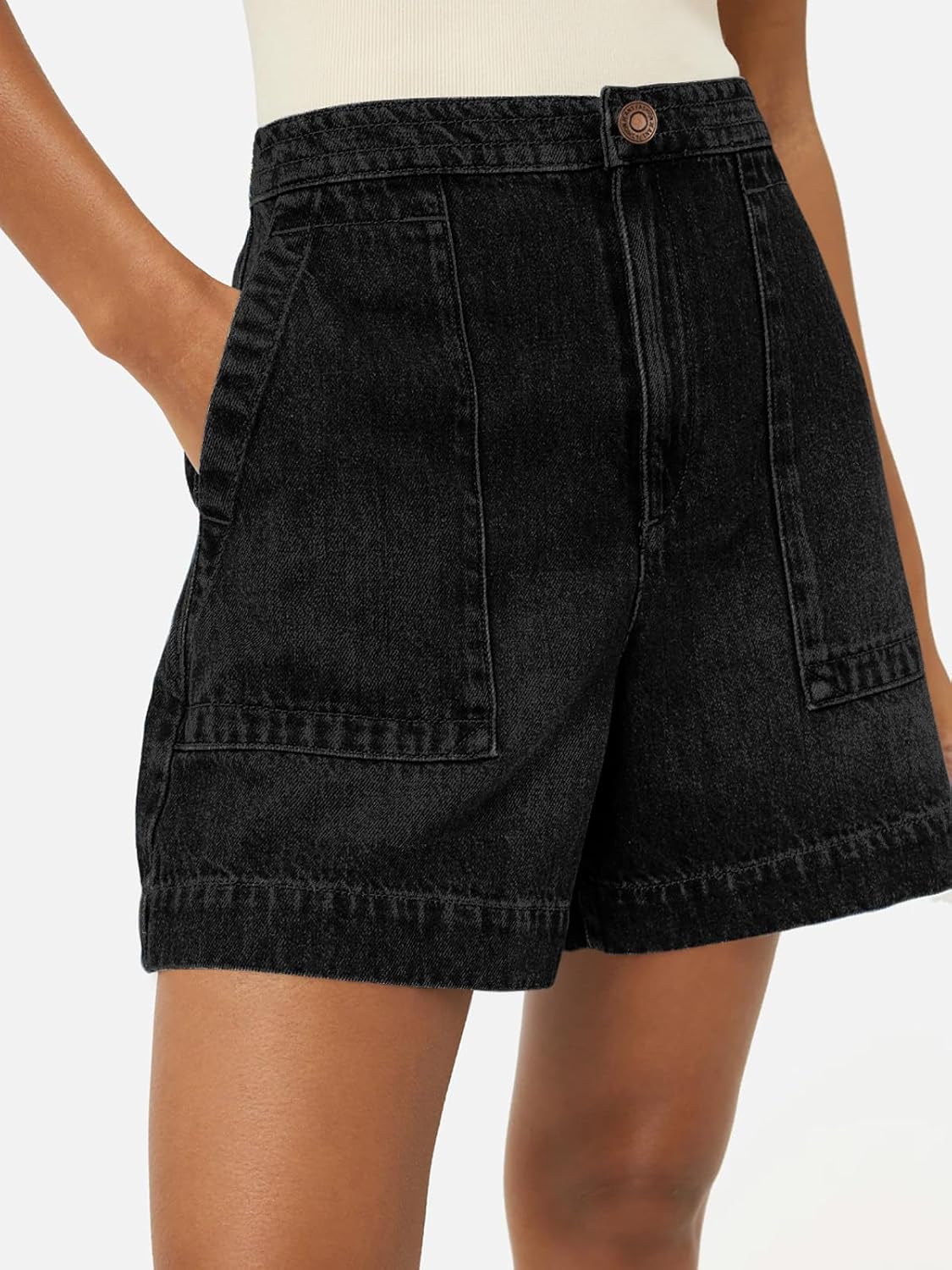 PLNOTME Womens Casual High Waisted Denim Shorts Wide Leg Summer Jean Shorts with Pockets - Image 2