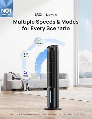 Miniatura 2 de Dreo Ventilador de torre para dormitorio, enfriador de aire evaporativo de 40 pulgadas, ventiladores de refrigeración que soplan aire frío con