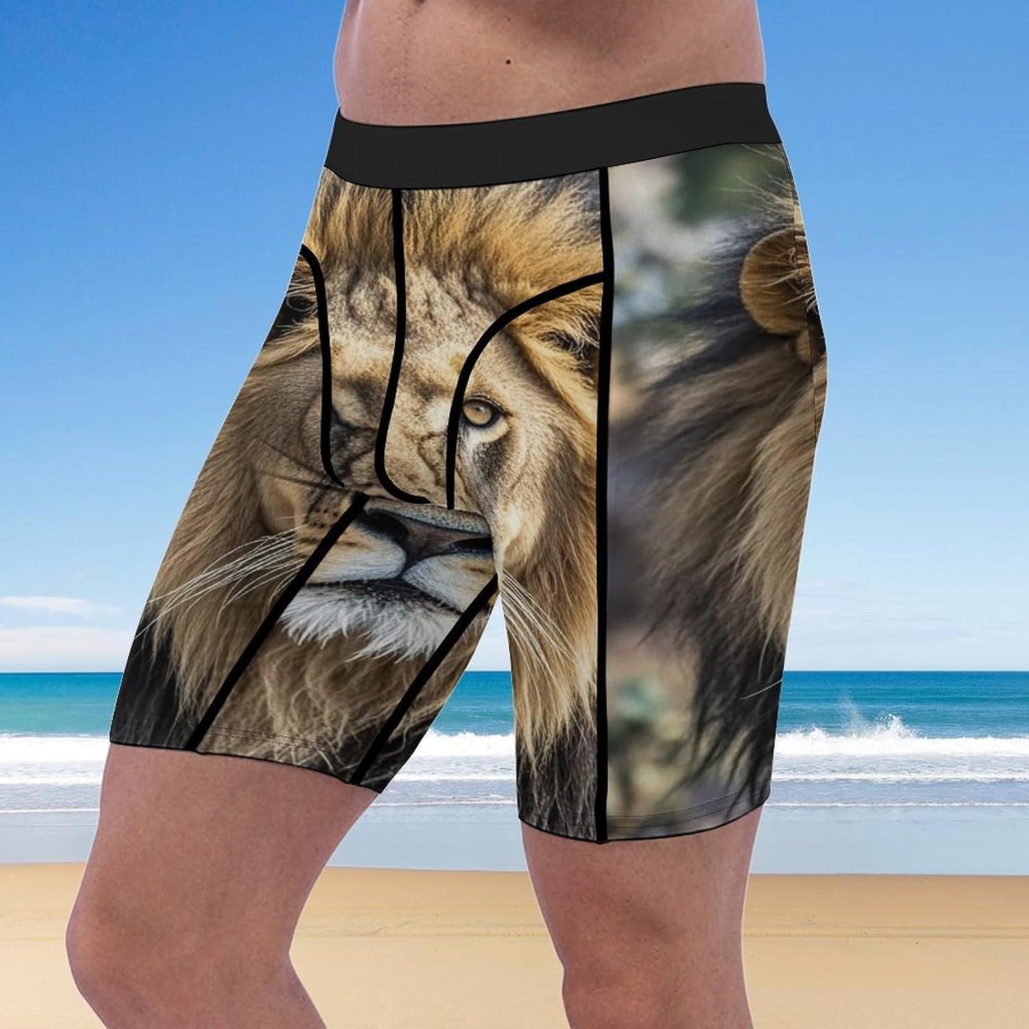 African Lion Head Compression Shorts Men Spandex Sport Shorts Workout Performance Baselayer Underwear