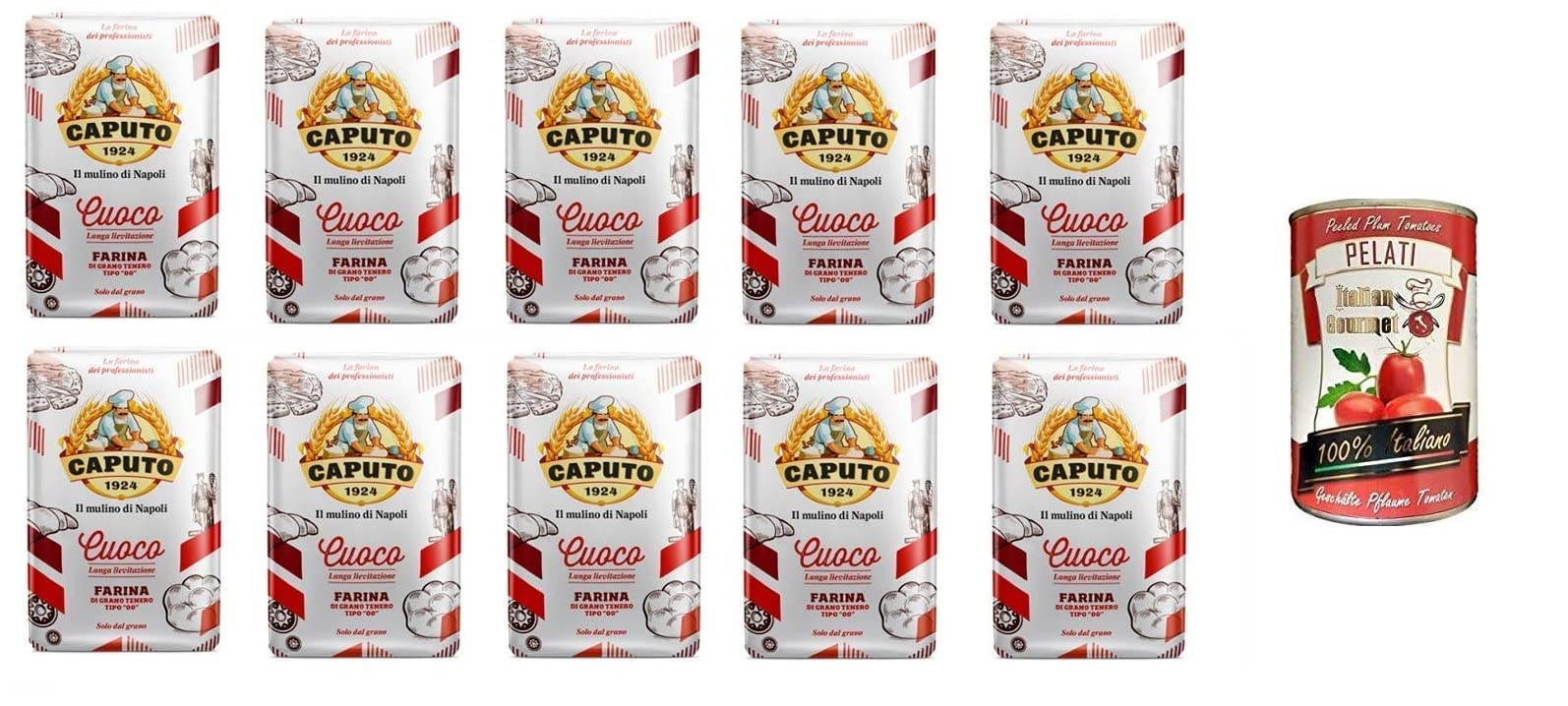 Paquete de prueba Caputo Cuoco Harina 1 kg – Caja 10 unidades + Italian Gourmet 100 % Italian Pelado 1 x 400 g