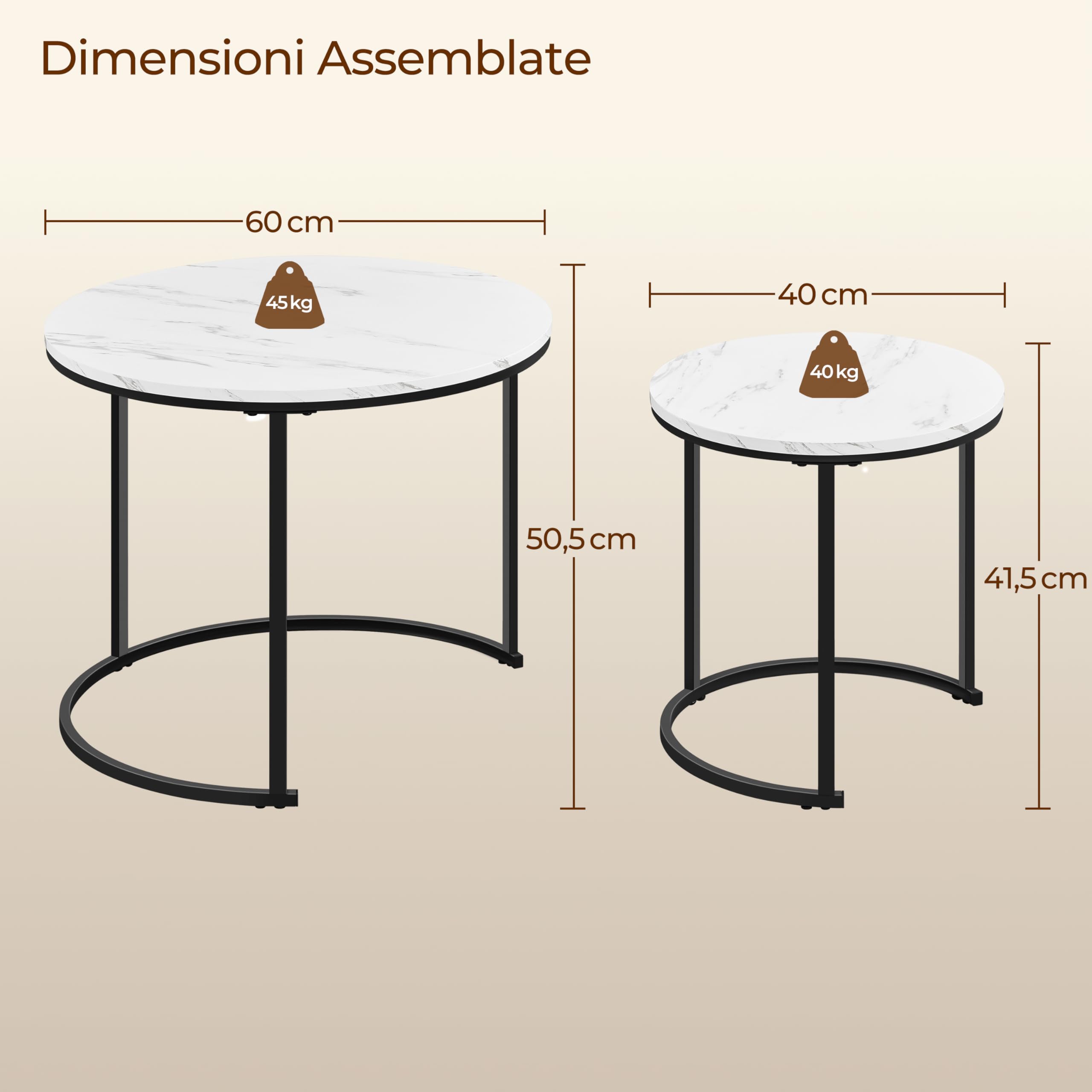 Yaheetech Set 2 Tavolini da Salotto Sovrapponibili Rotondi Design Moderno Tavolini da caffè Estraibili Mobile per Soggiorno Salotto, Bianco