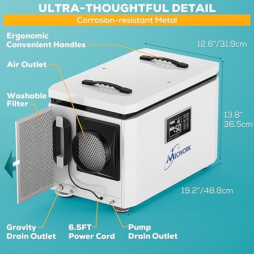 Miniatura 6 de Deshumidificador comercial de 125 pintas con bomba y manguera de drenaje, deshumidificadores silenciosos MecWork para sótano, espacio de arrastre,