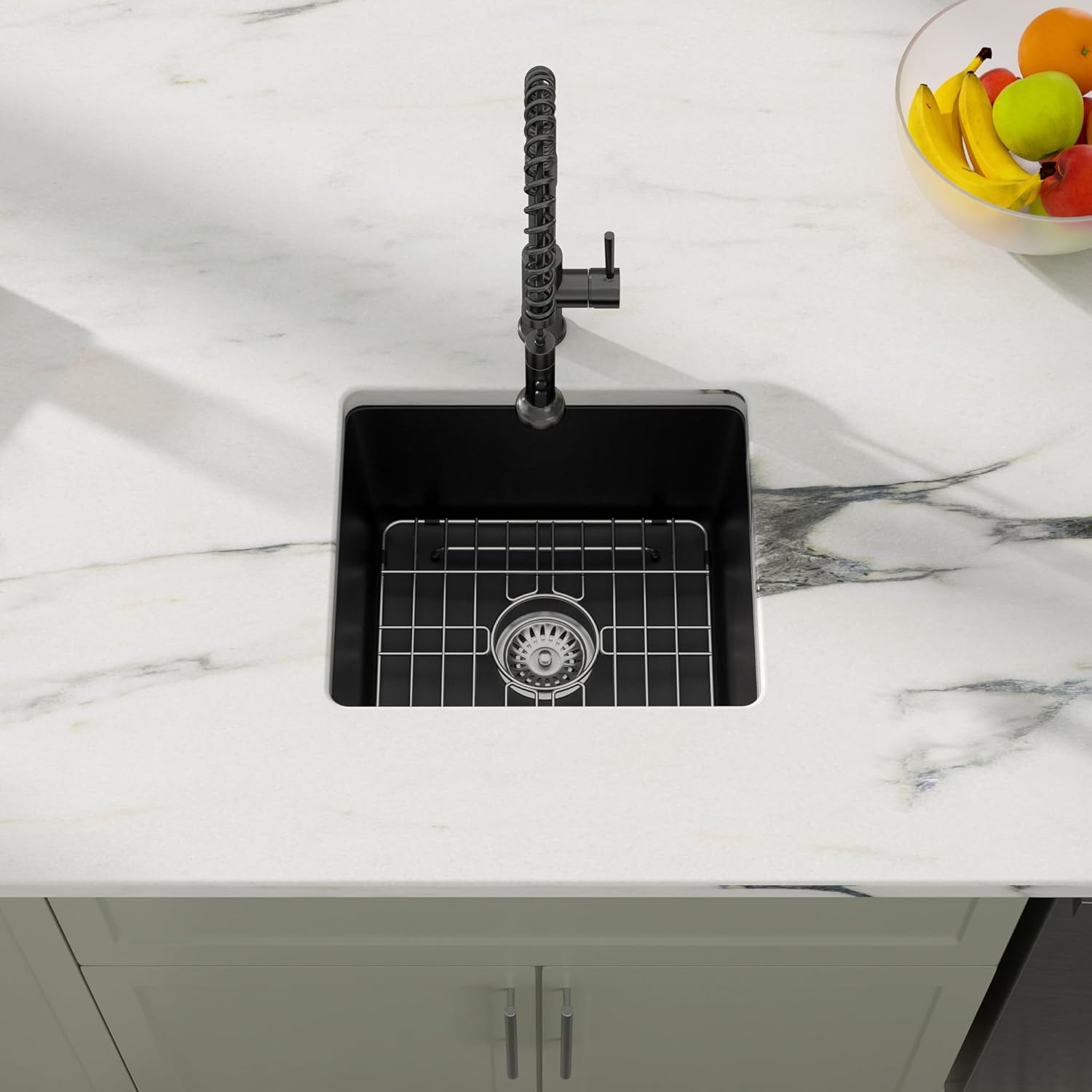 Dcolora Undermount Quartz Composite Prep Sink, 18"x16" Single Bowl Wet Bar Sink, Matte Black Small Kitchen Sink for Island & Bar, Farmhouse Design, #DC-GU7746