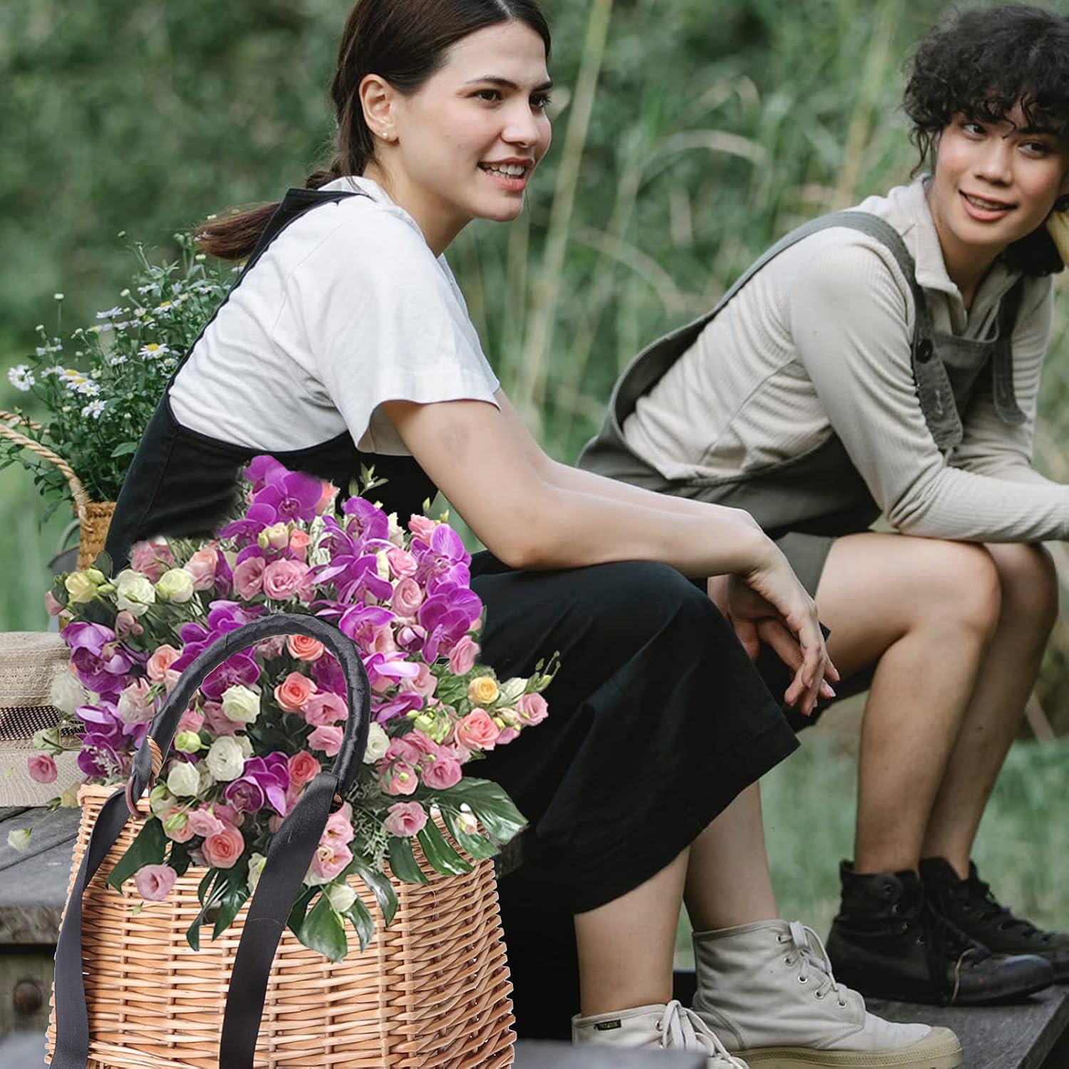 PRETYZOOM Wicker Rattan Flower Basket, Black, 150 cm