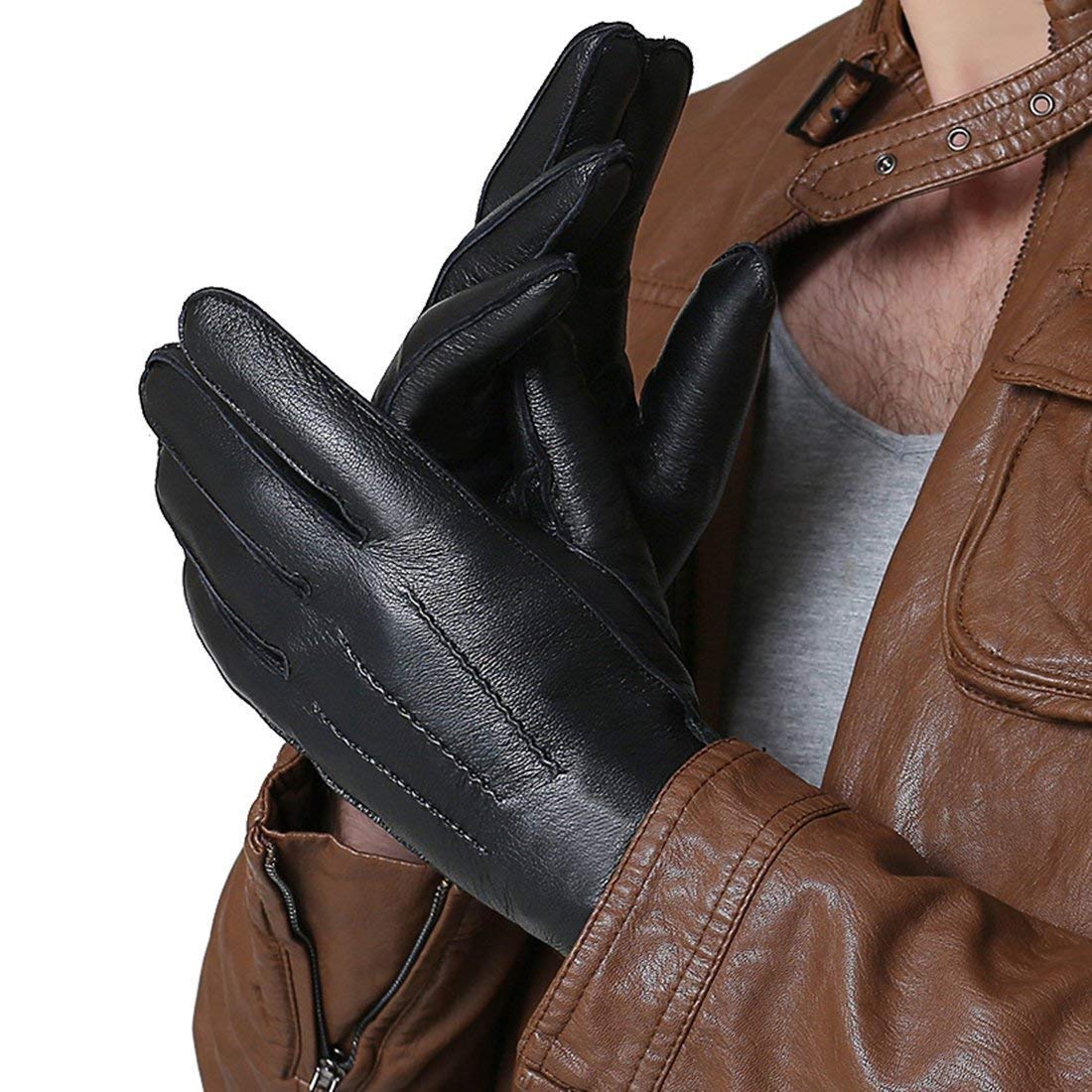 Unisex-Adult Mittens Męskie Zimowe Rękawiczki Ciepła Podszewka) Skórzane Rękawiczki (Modern Casual)/Colour/Xl
