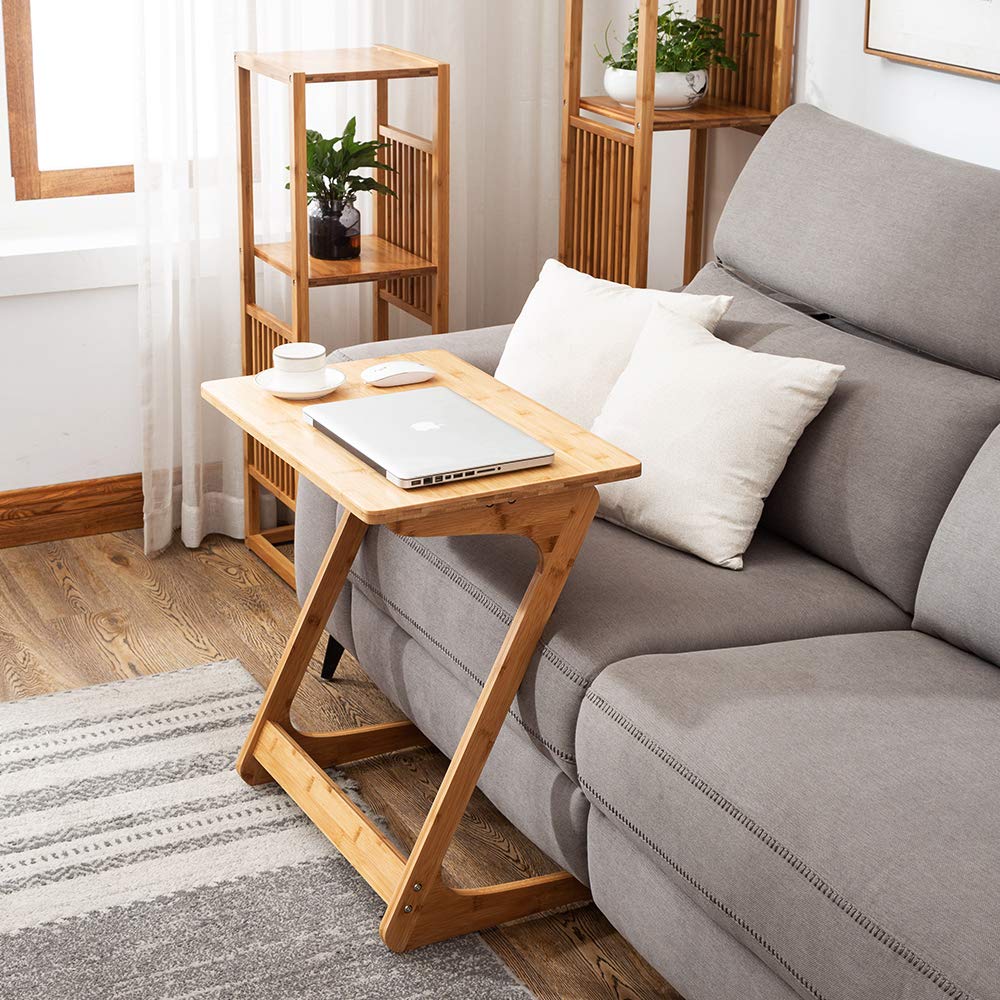 Amazon｜リビング ソファ サイドテーブル ノートパソコンテーブル 竹製