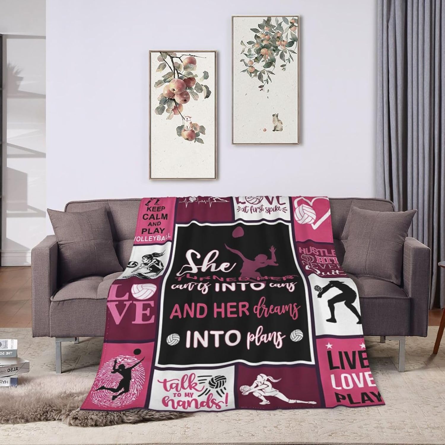 Volleyball Blanket Pink Volleyball Decor Throw Blanket Super Warm Soft Plush Fleece Flannel Inspirational Sport Blanket Gifts for Volleyball Lover Girls Boys Women Men for Couch Bedding 50"X60"
