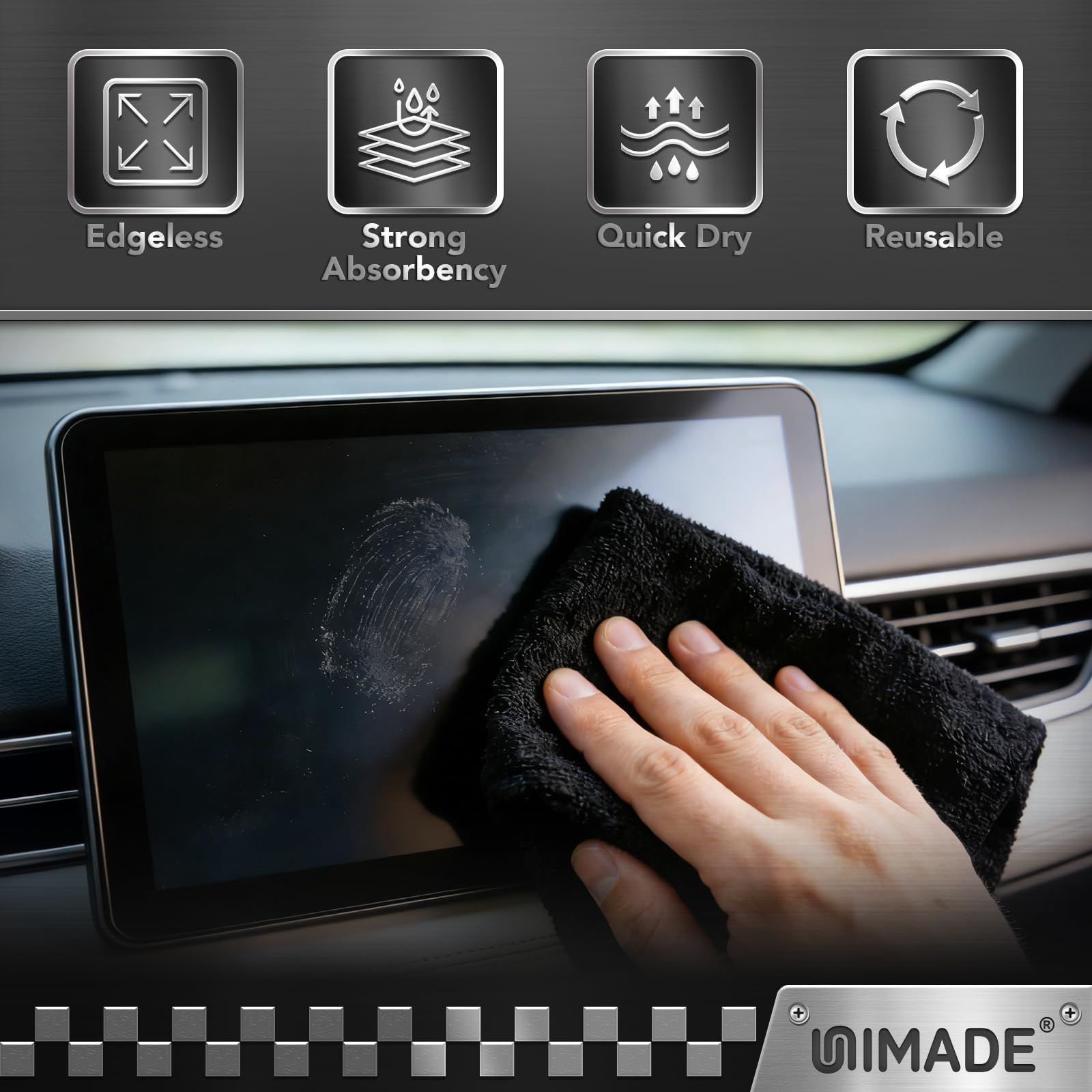 UNIMADE Lot de 100 chiffons de nettoyage en microfibre de qualité commerciale pour voiture, bar, mécanicien, restaurant, garage, ménage, 29,2 x 29,2 cm, noir