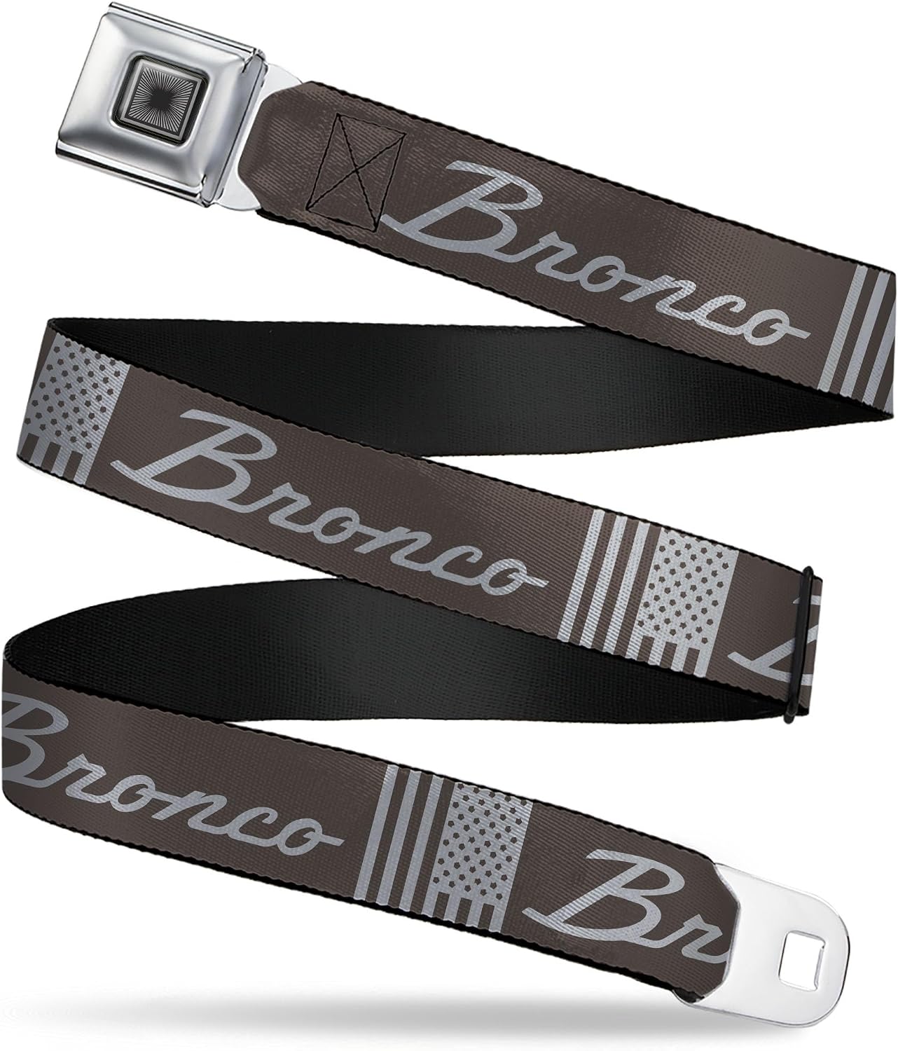 Ford Belt, Seatbelt Buckle Belt, Ford Bronco Americana Stars and Stripes Black Gray, 30 to 44 Inches